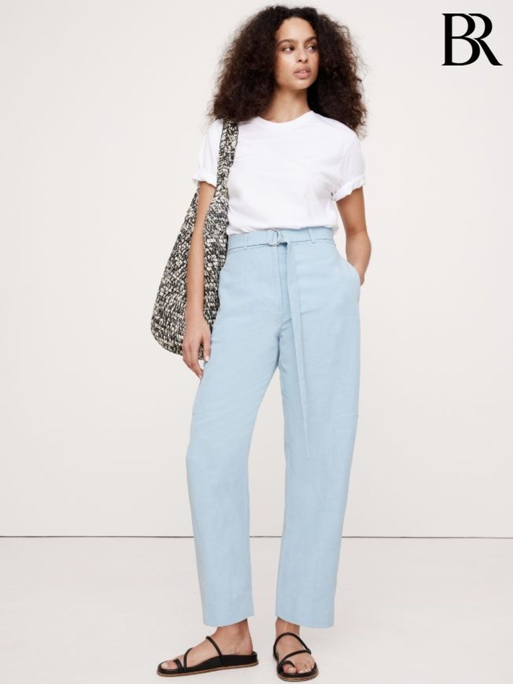 Banana Republic Light Blue High-Rise Barrel Tencel Linen Trousers (F26569) | £105