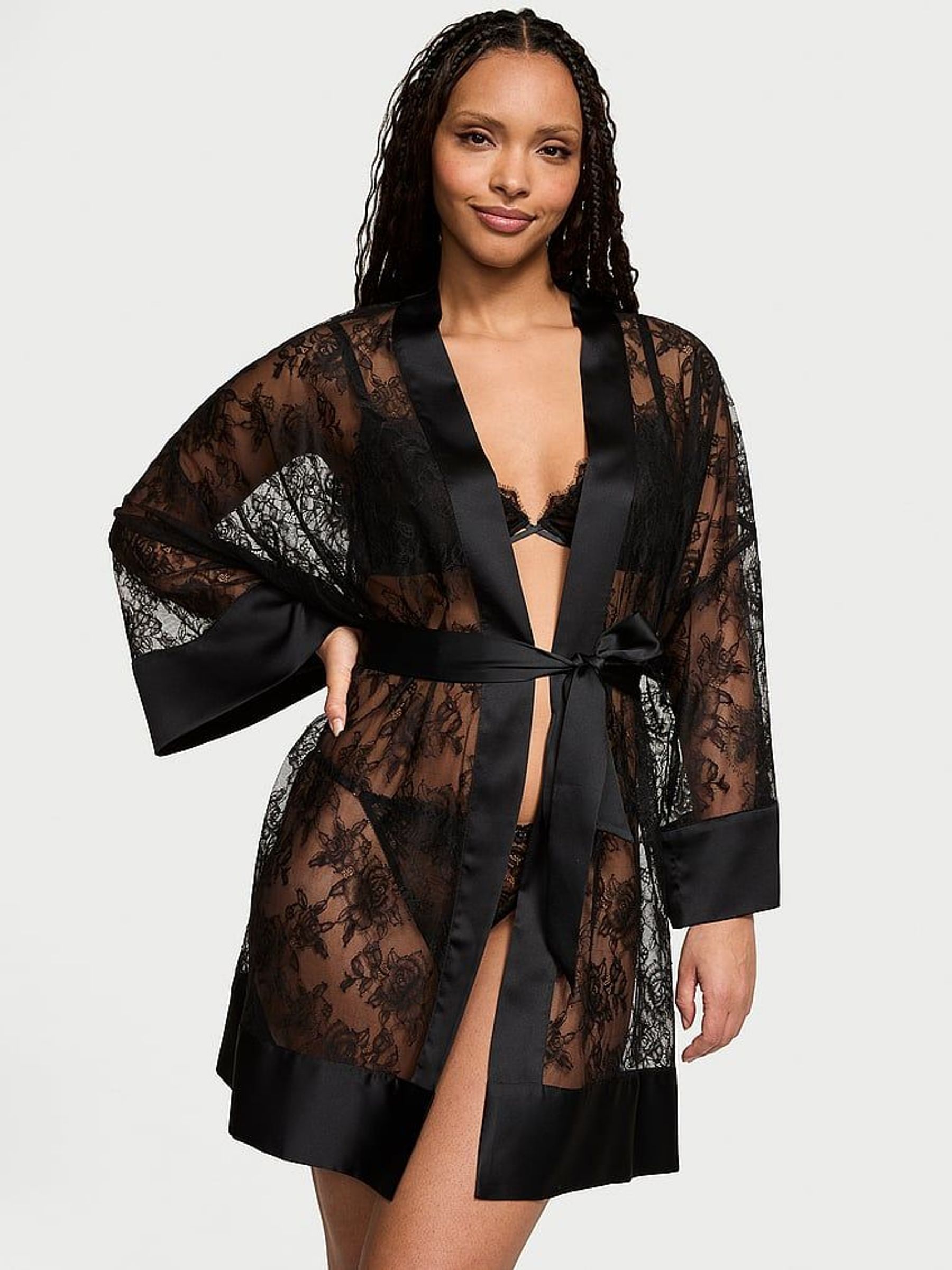 Black Rose Lace Satin Trim Robe (F27868) | £69