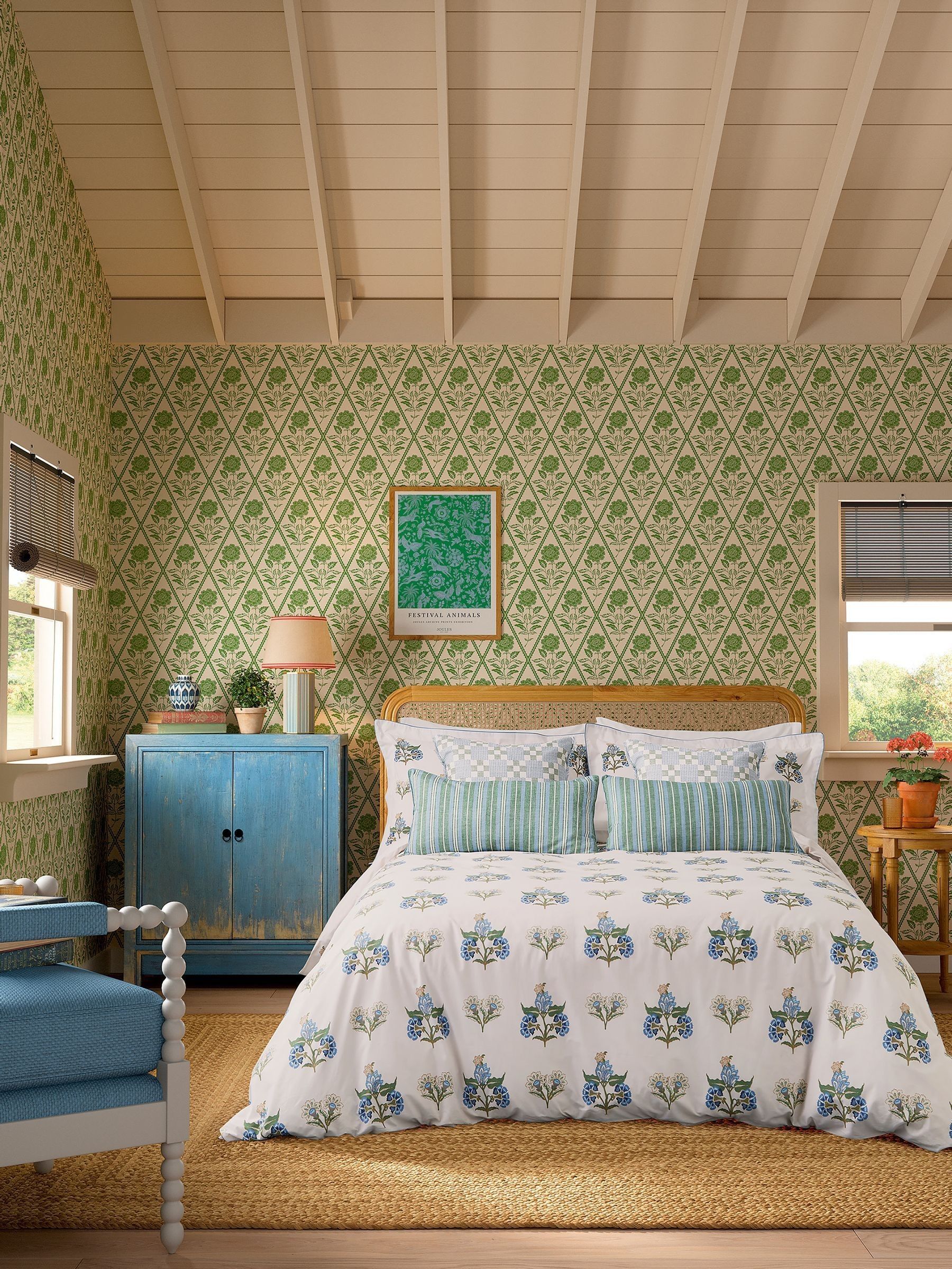 Blue Chintz Floral Duvet Cover and 100% Cotton Pillowcase Set (F28617) | £65 - £105