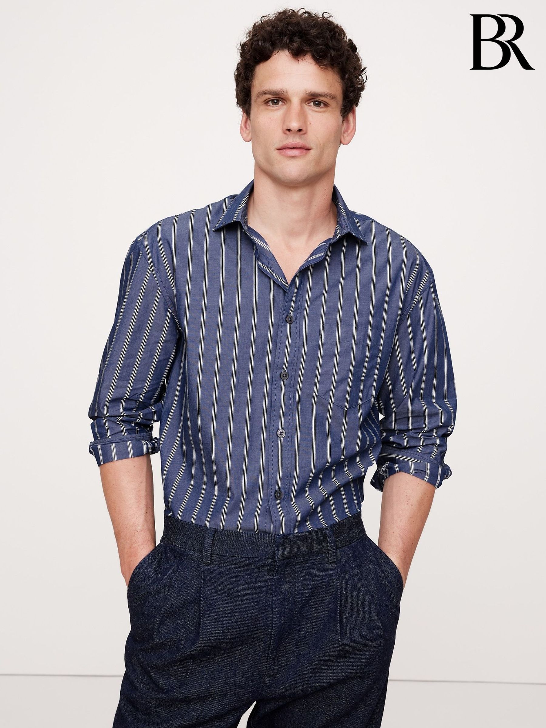 Banana Republic Blue Stripe Relaxed Poplin Shirt (F28727) | £75