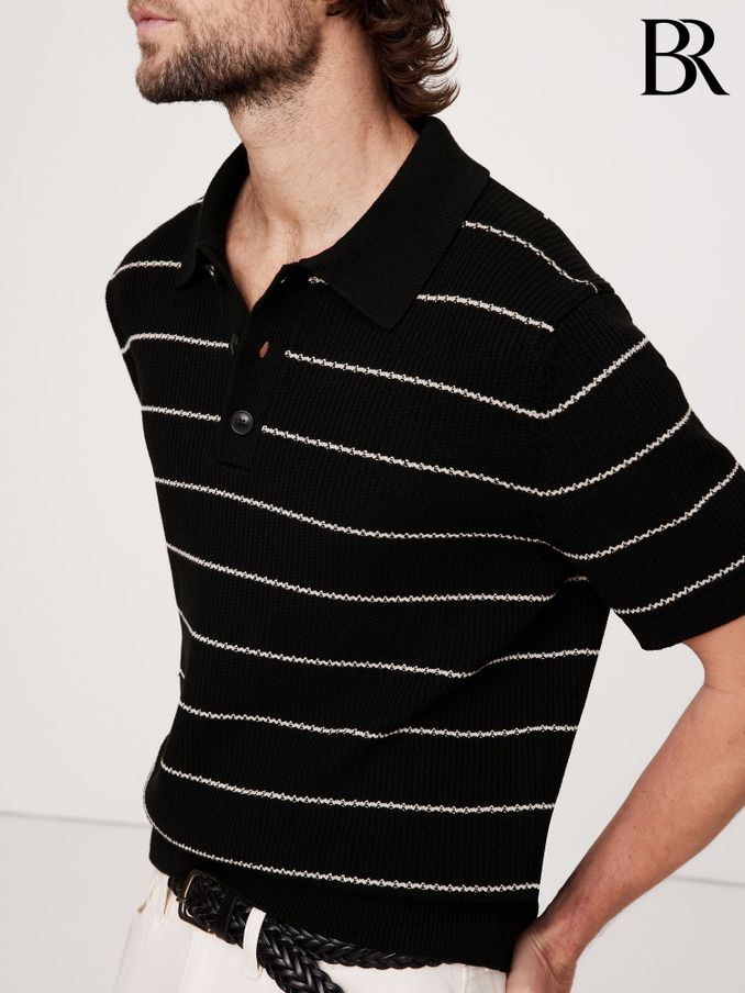 Banana Republic Black Stripe Cotton Blend Polo Shirt (F28737) | £95