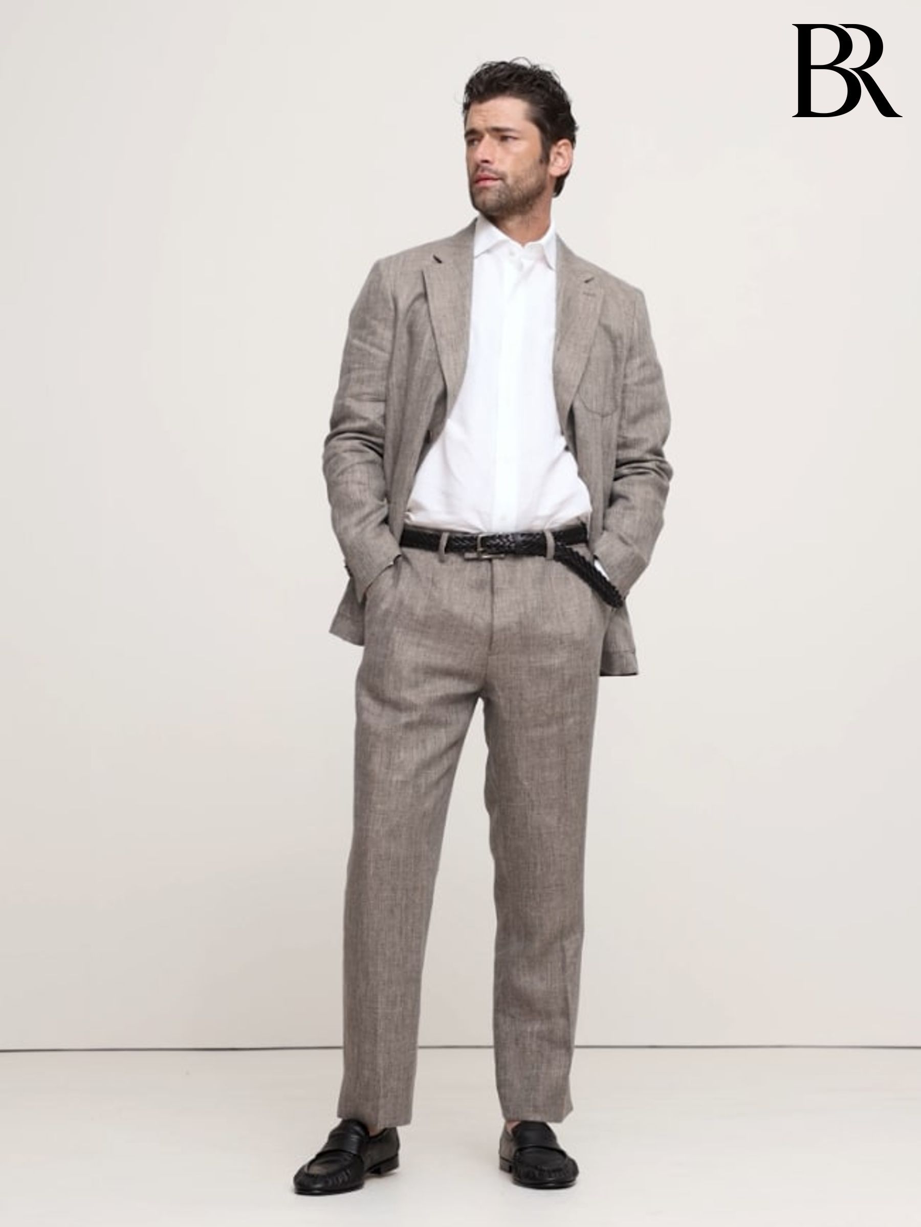 Banana Republic Grey Herringbone Linen Straight Suit Pant (F28749) | £175