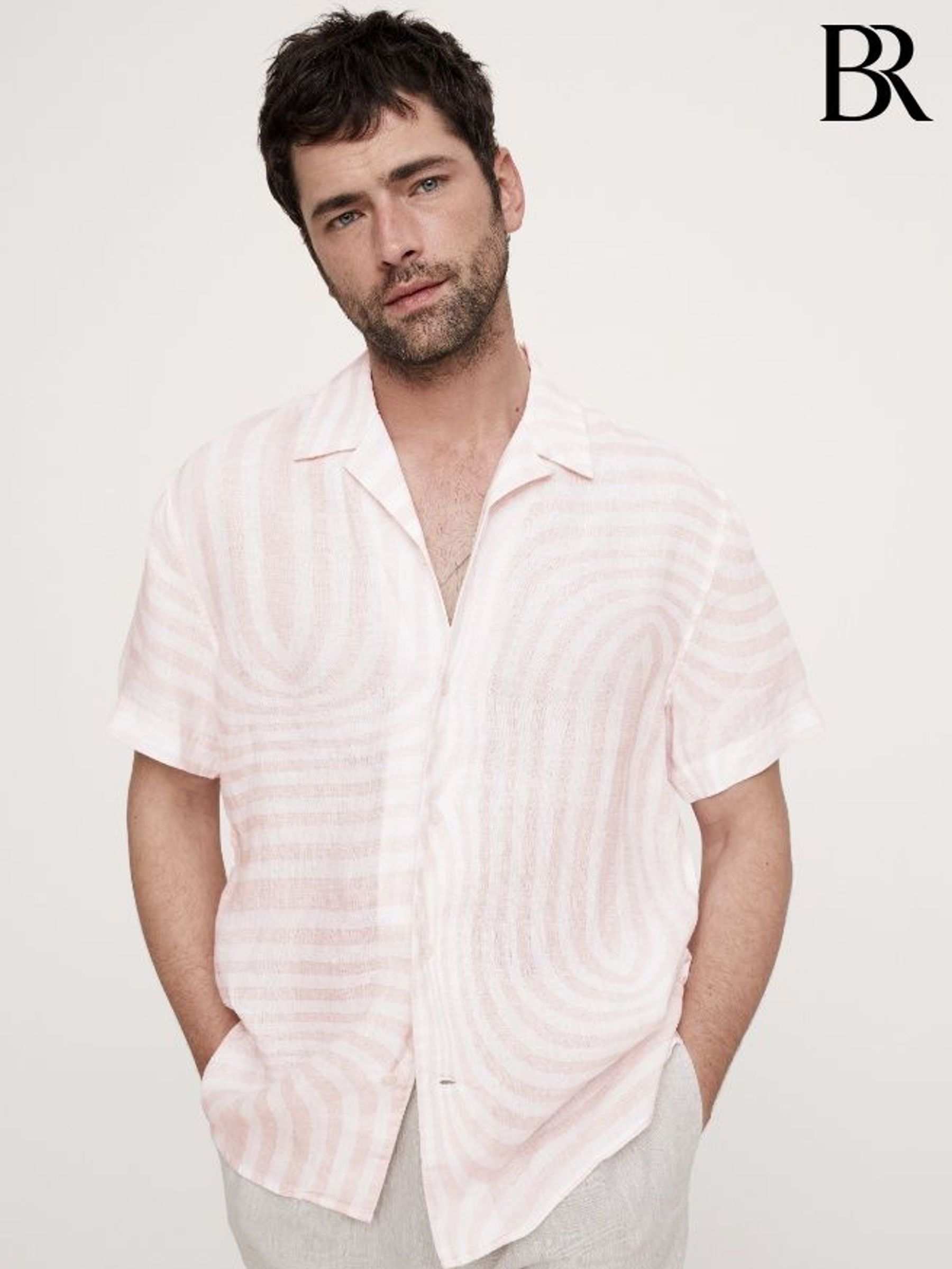 Banana Republic Pink 100% Linen Regular Fit Resort Shirt (F28750) | £70
