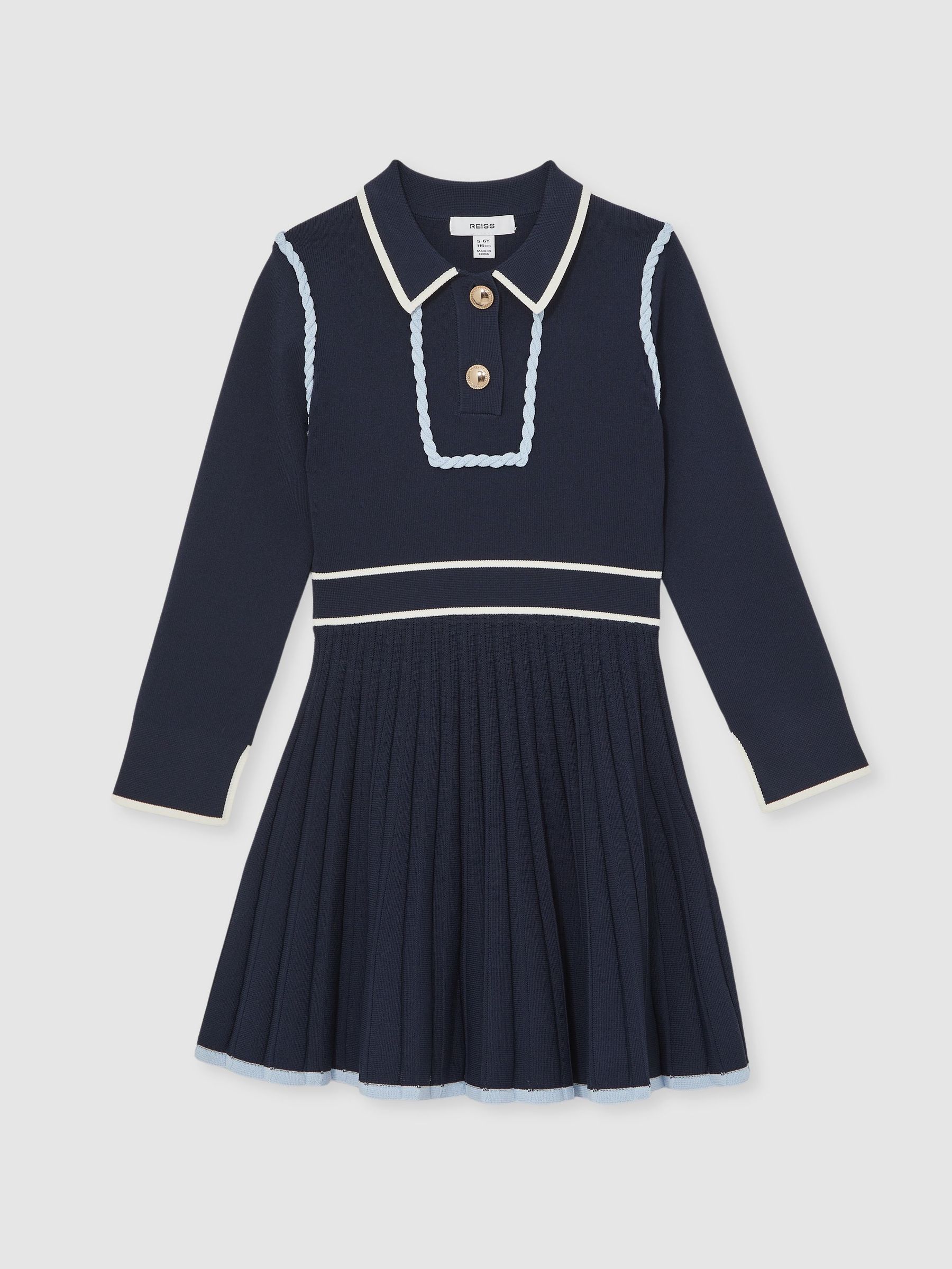 13-14 yrs Piped Knitted Skater Dress in Navy (F29236) | £80
