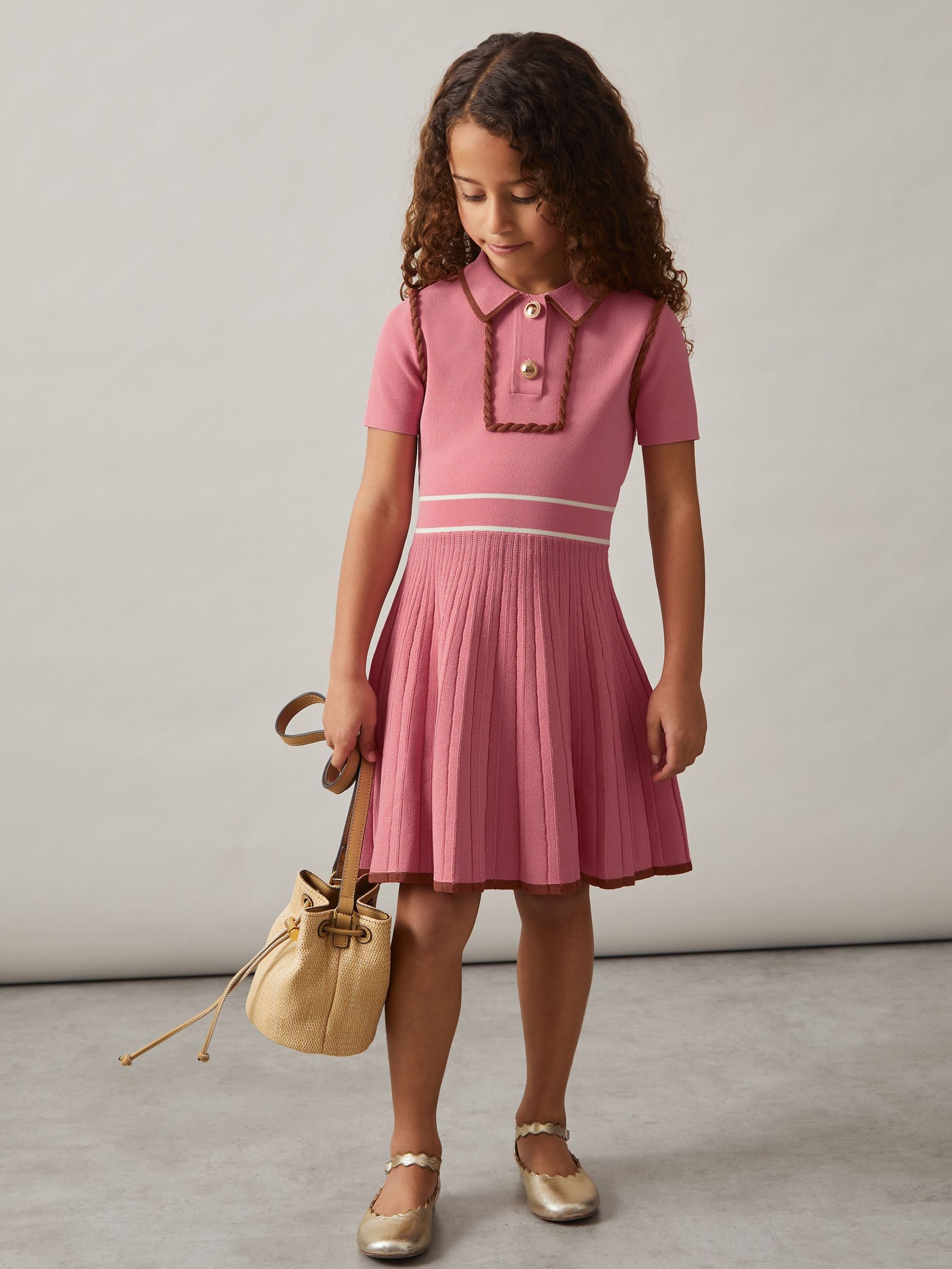 9-13 yrs Twist-Piped Knitted Dress in Pink (F29250) | £74