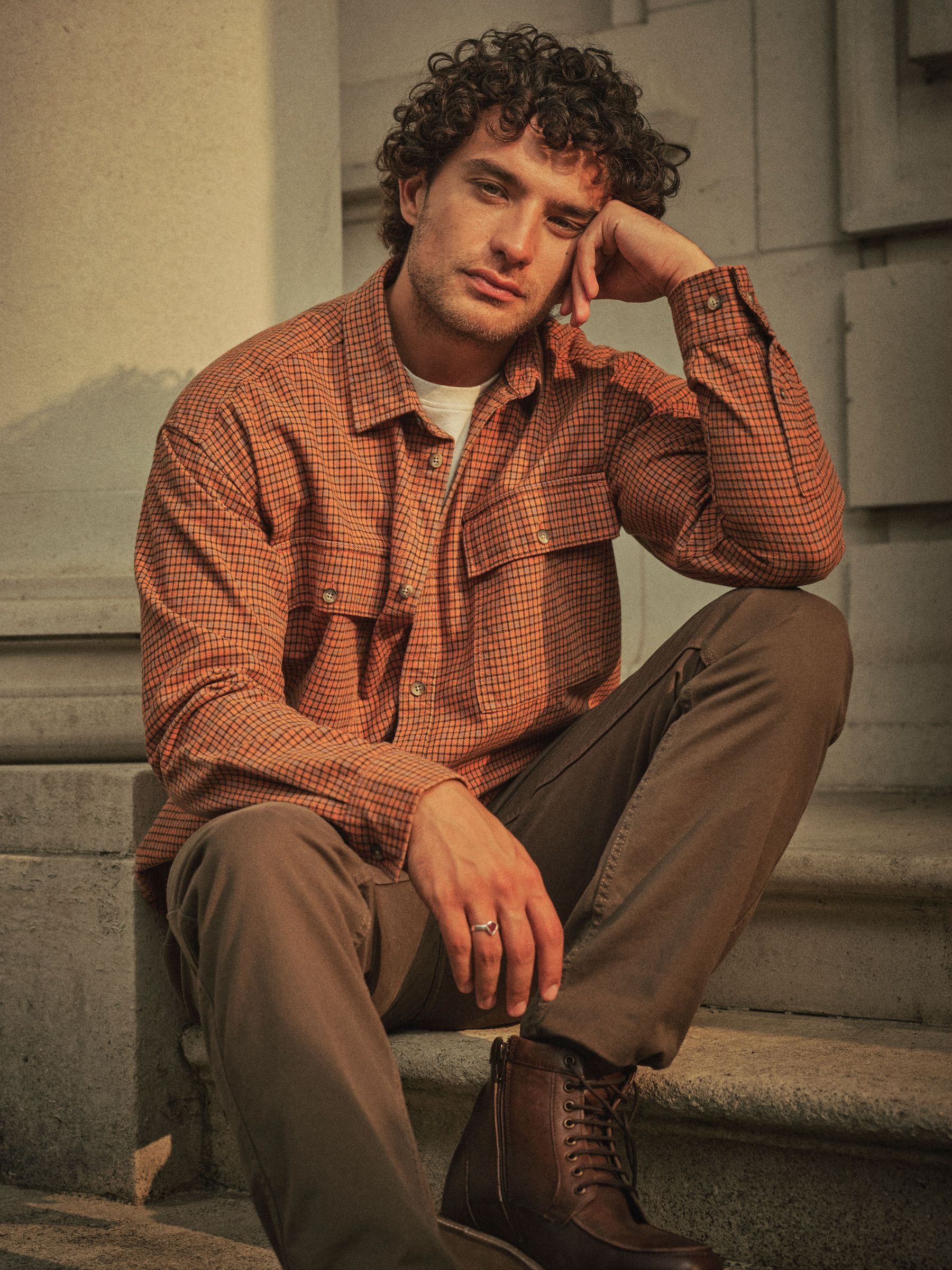 Ewshot Rust Brown Long Sleeve Check Shirt (F30426) | £55