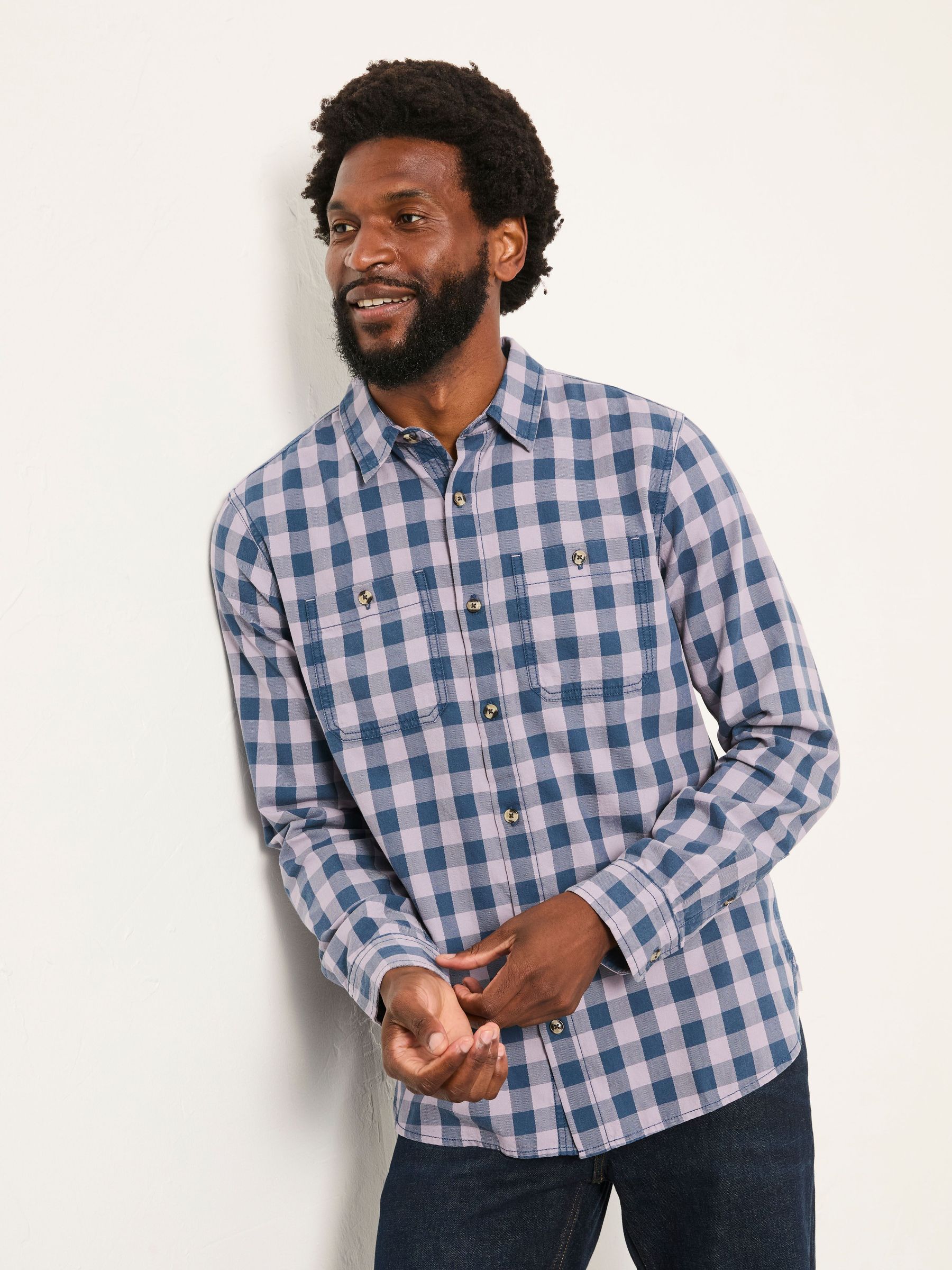 Thursby Lilac Purple Long Sleeve Relaxed Fit Gingham Shirt (F30450) | £55