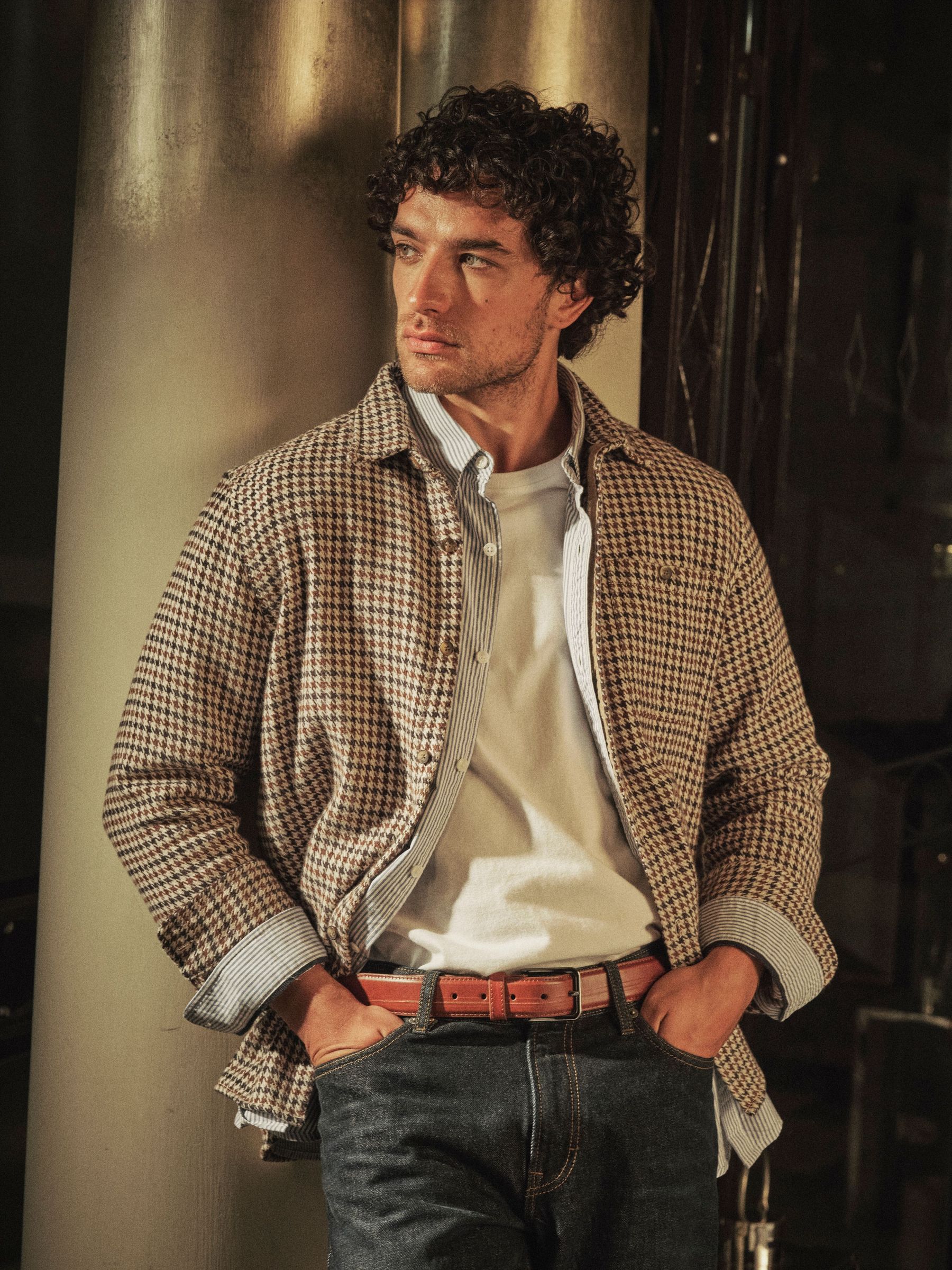 Rust Brown Long Sleeve Dogtooth Shirt (F30451) | £55