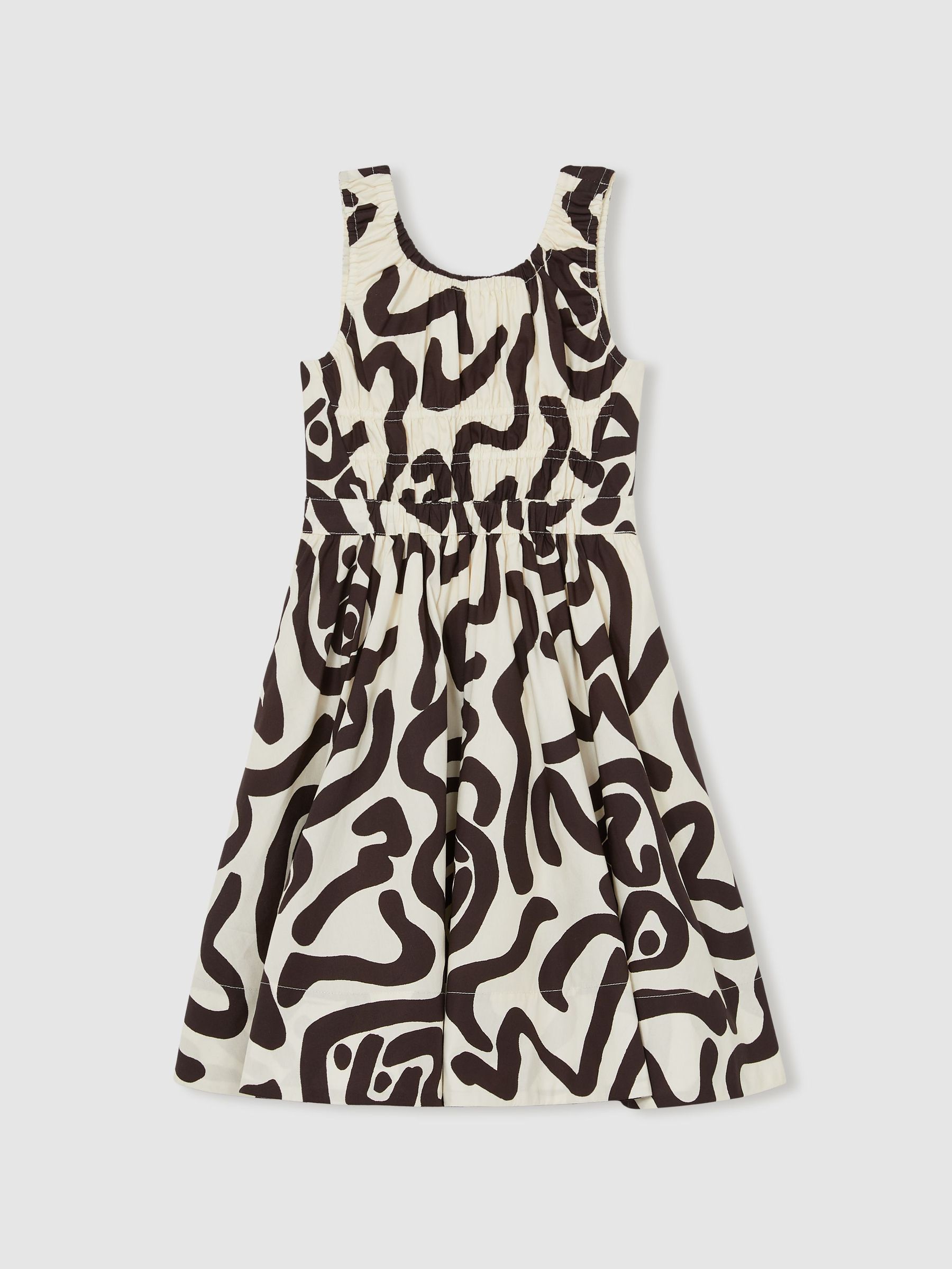 Cotton Shirred Printed Dress in Ivory Print (F30590) | £66