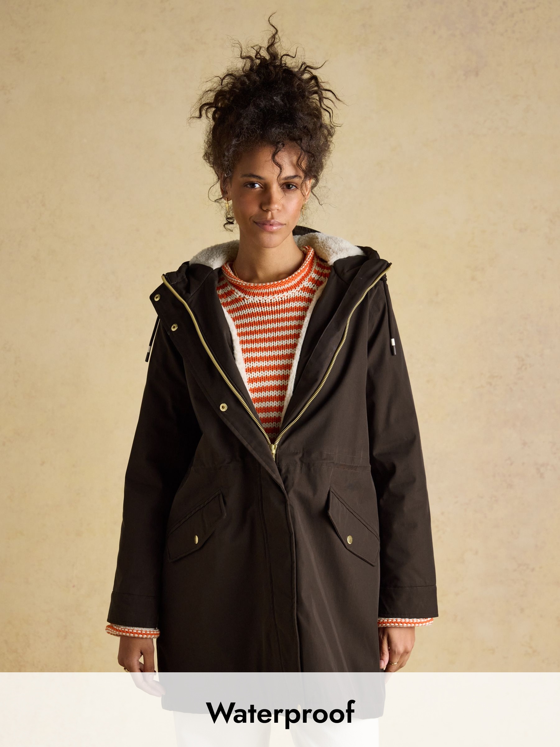 Portwell Cosy Brown Fleece Lined Waterproof Raincoat with Hood (F31330) | £109