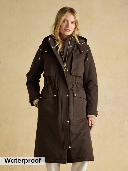 Warmwell Brown Waterproof Fleece Lined Raincoat with Hood