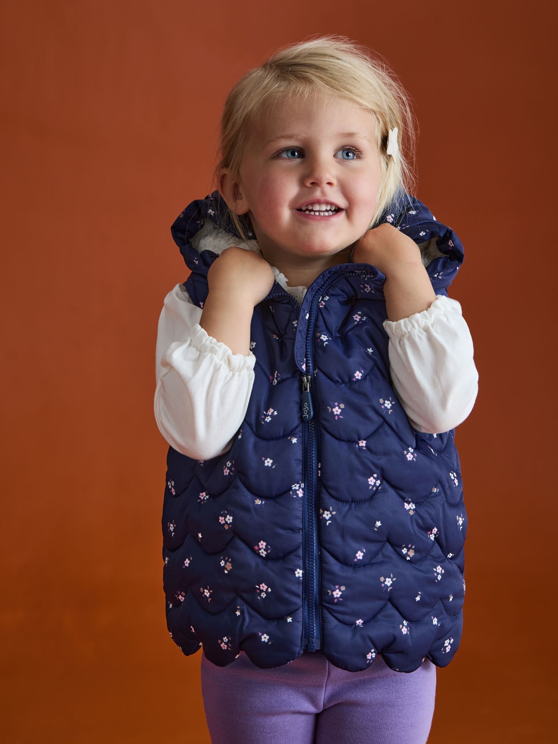 Blue Floral Quilted Cosy Lined Gilet (F31490) | £35 - £37