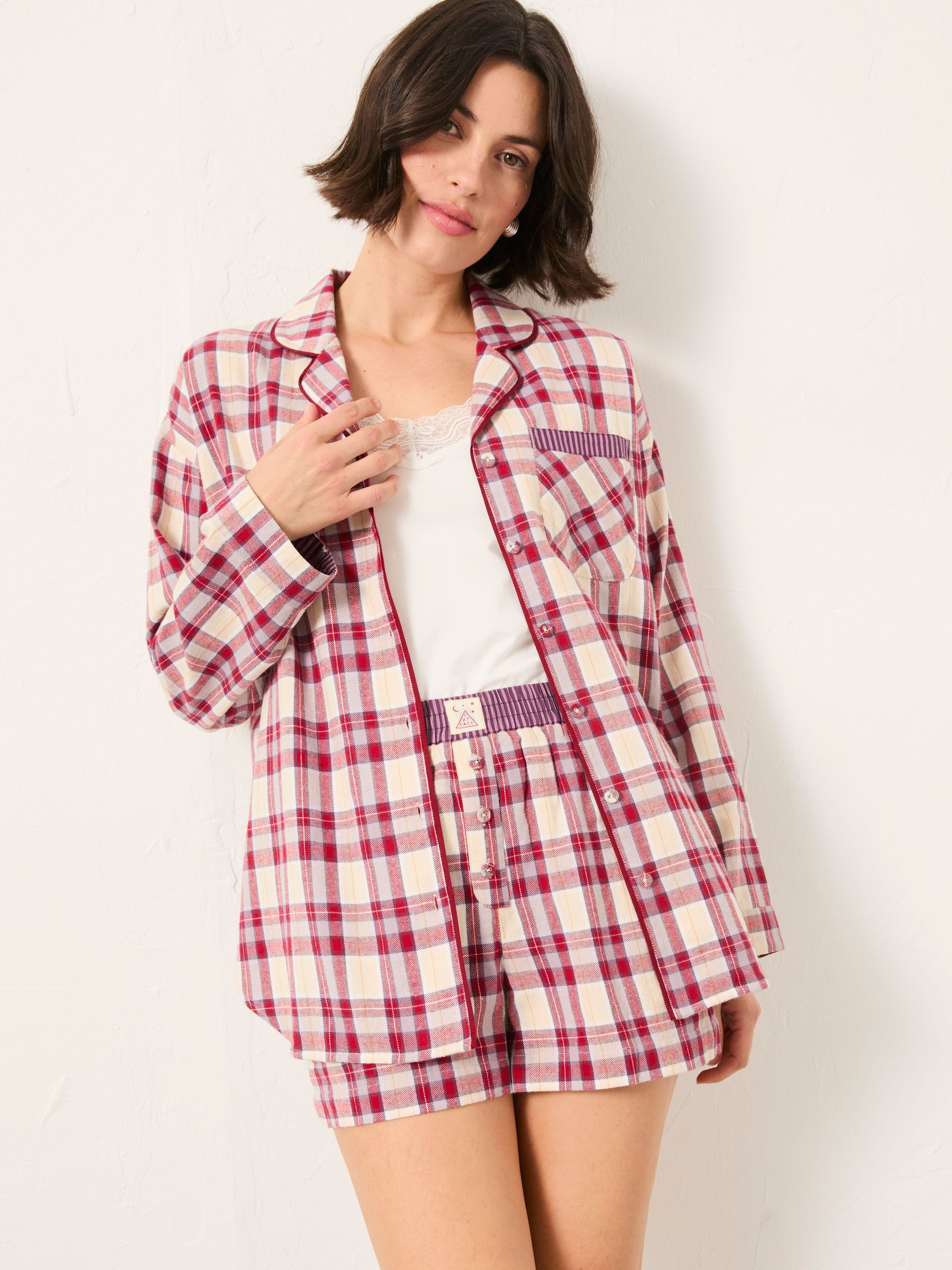 Purple Woven Check Pyjama Short Set (F31581) | £55