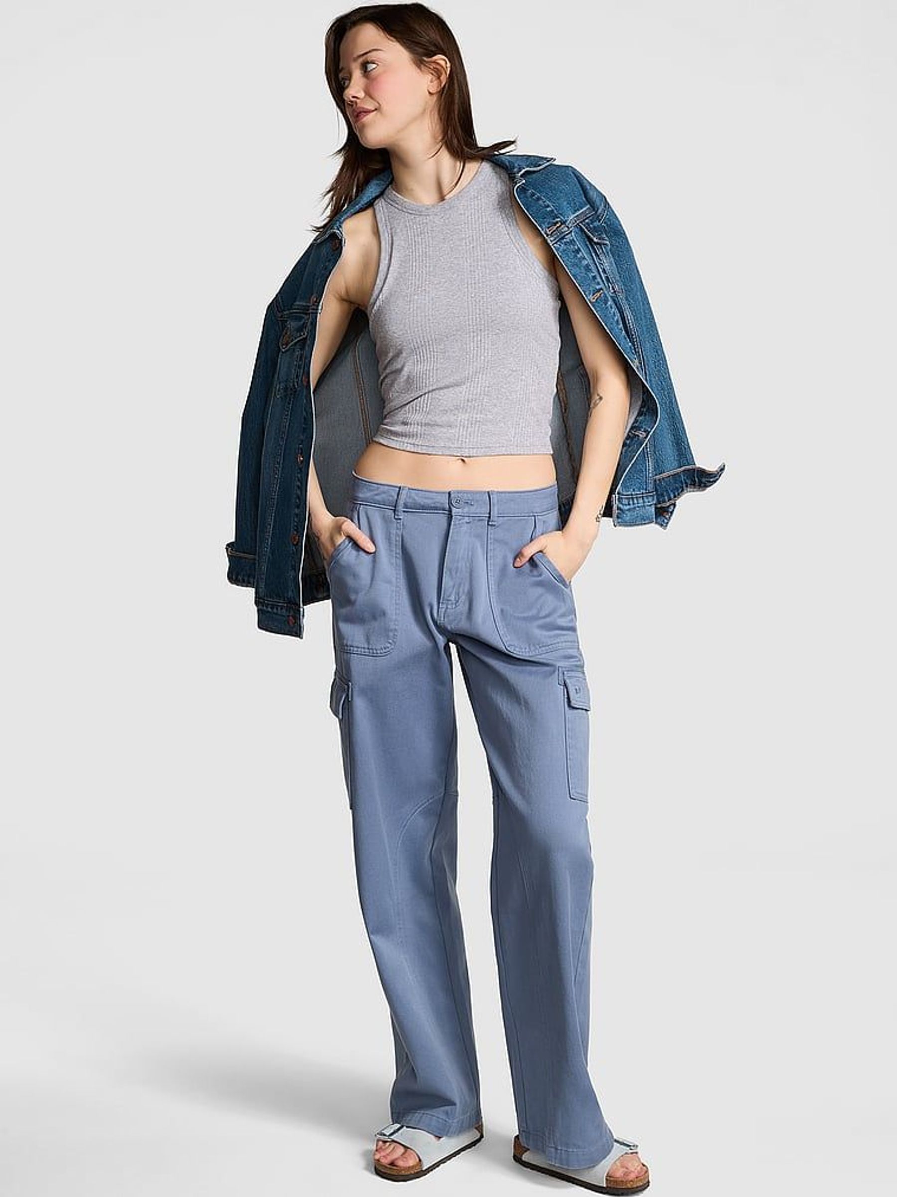 Dusty Iris Blue Twill Cargo Trousers (F32116) | £59
