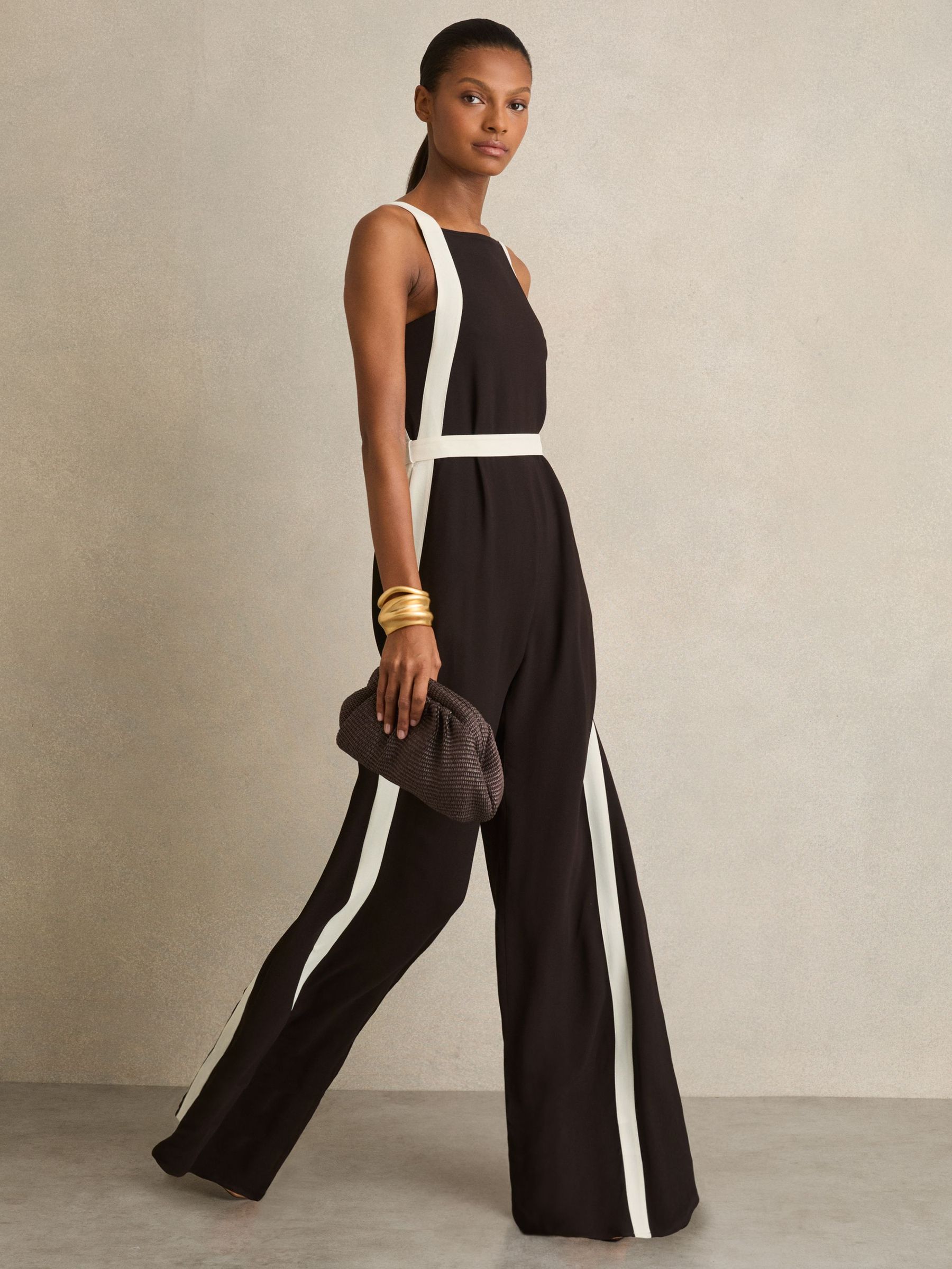 Colour-Block Wide-Leg Jumpsuit in Chocolate/Cream (F32814) | £268