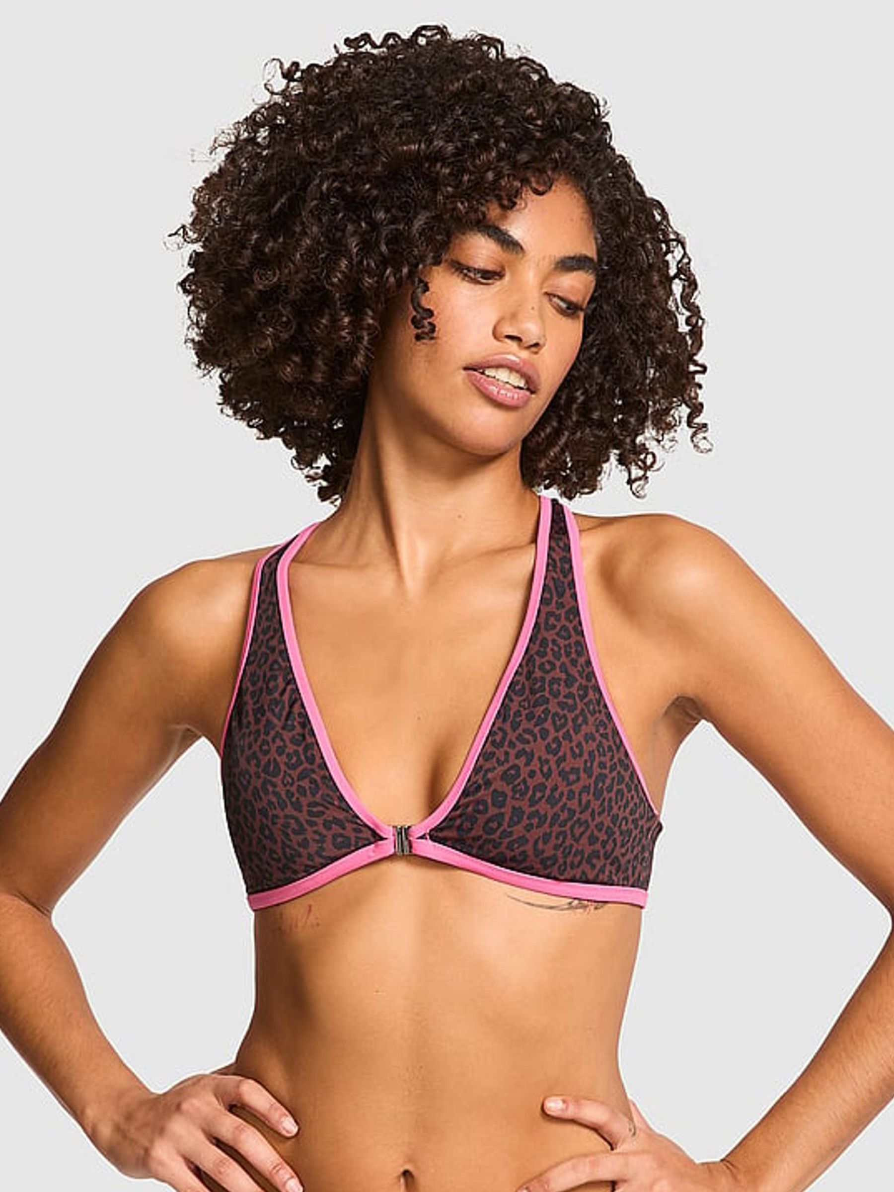 Brown Leopard Halter Plunge Bikini Top (F33666) | £26