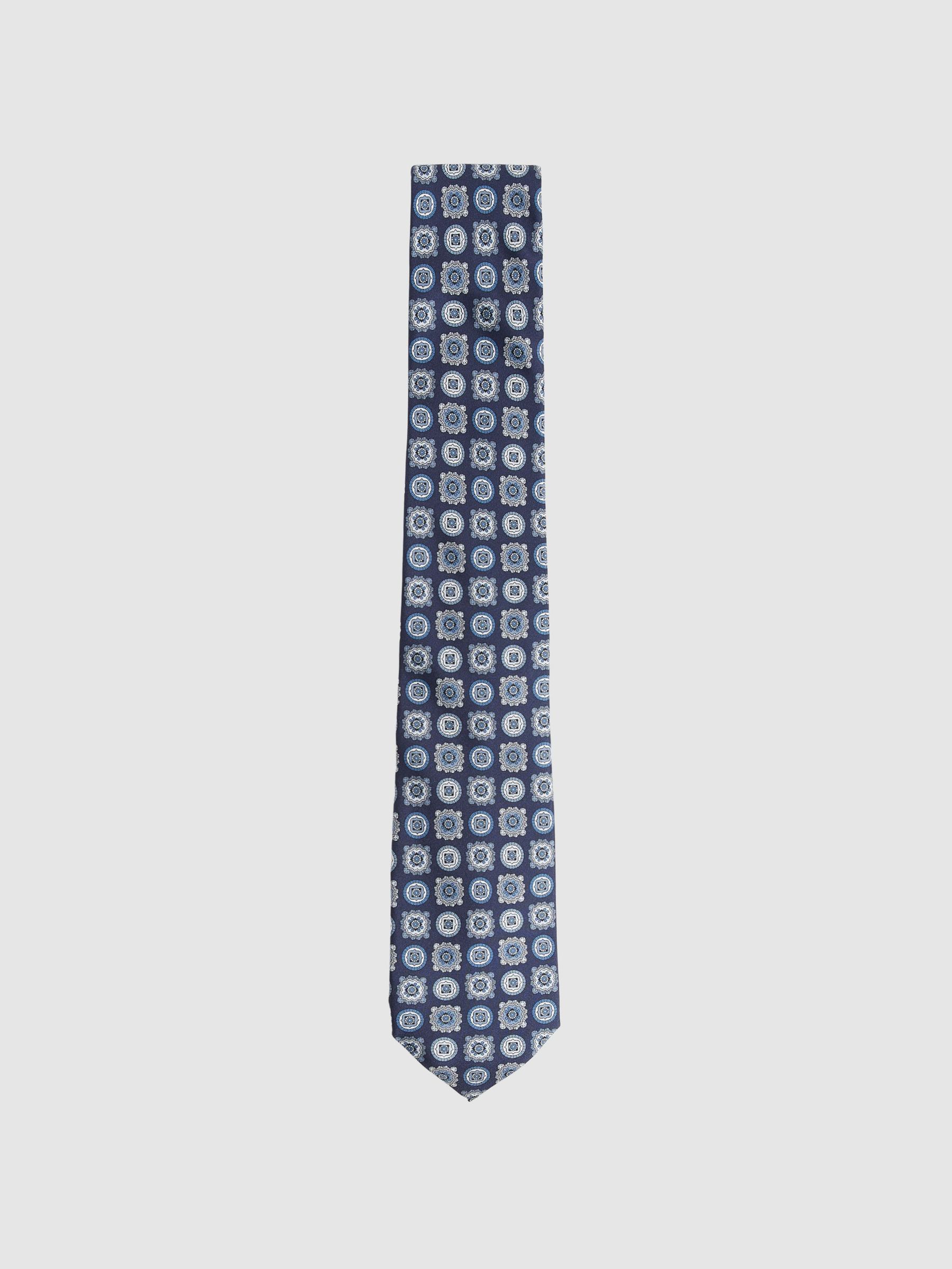 Silk Foulard Medallion Print Tie in Eclipse Blue (F33973) | £68