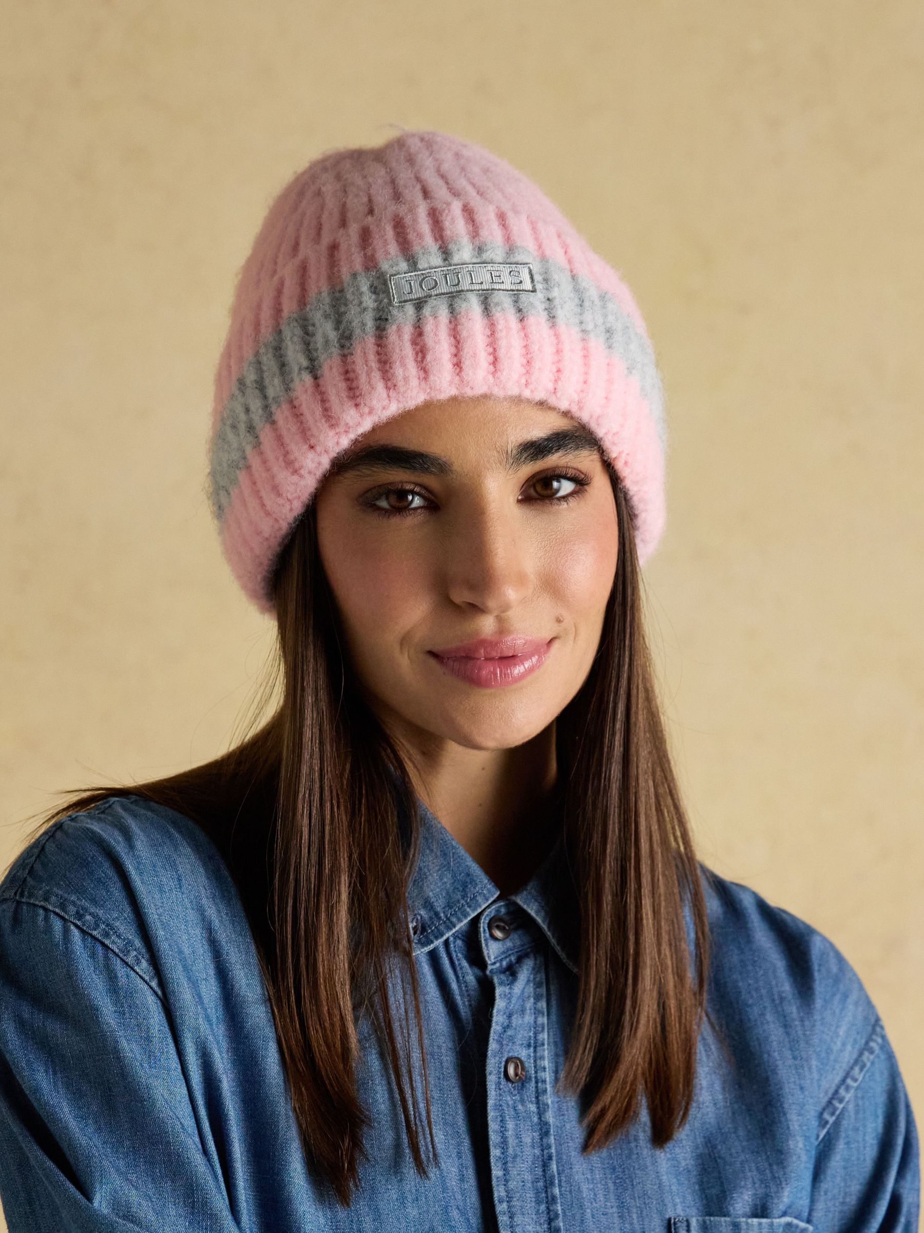 Popley Pink Grey Stripe Beanie (F34610) | £19