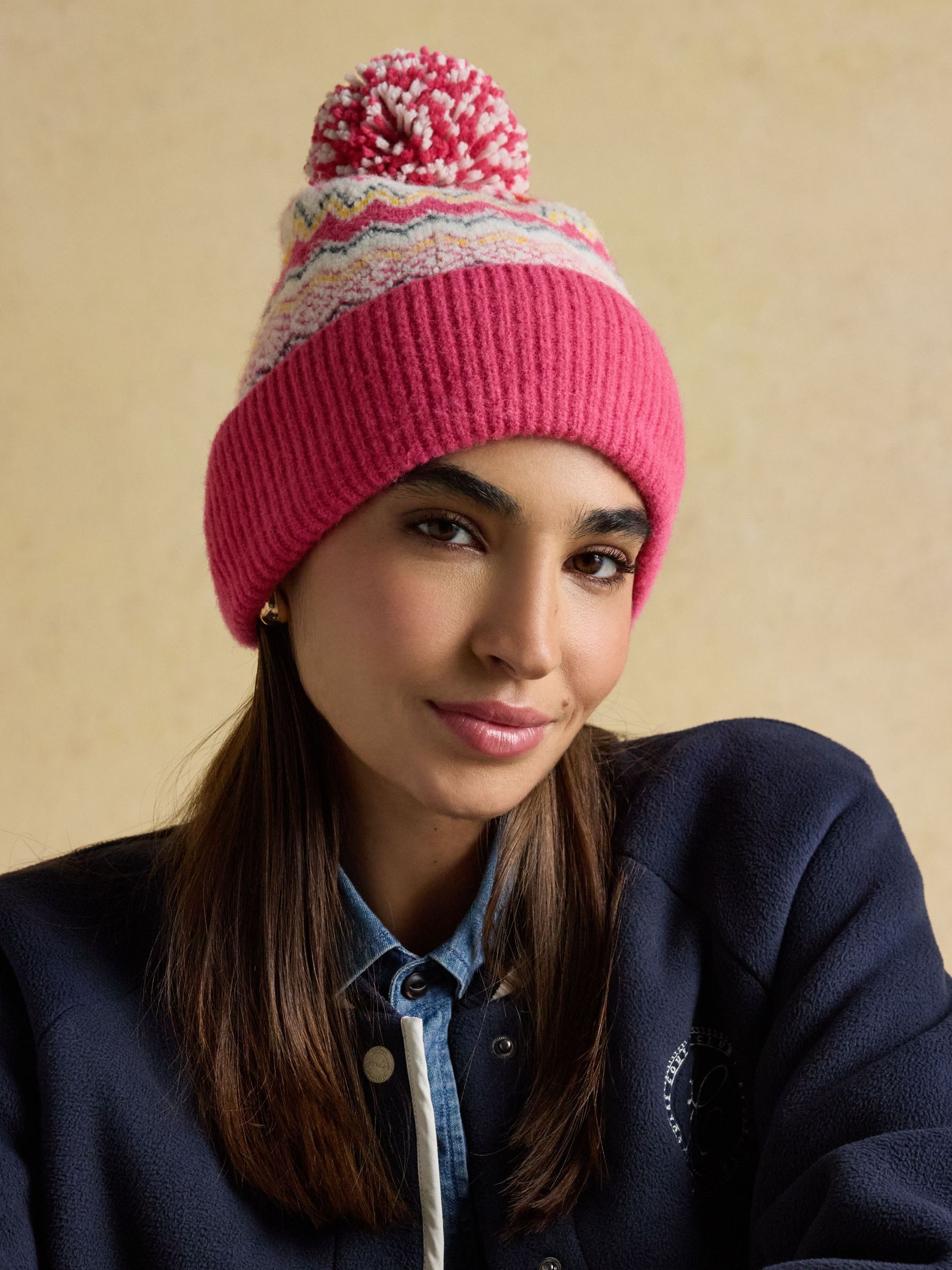 Kara Pink Fair Isle Bobble Beanie Hat (F34627) | £22