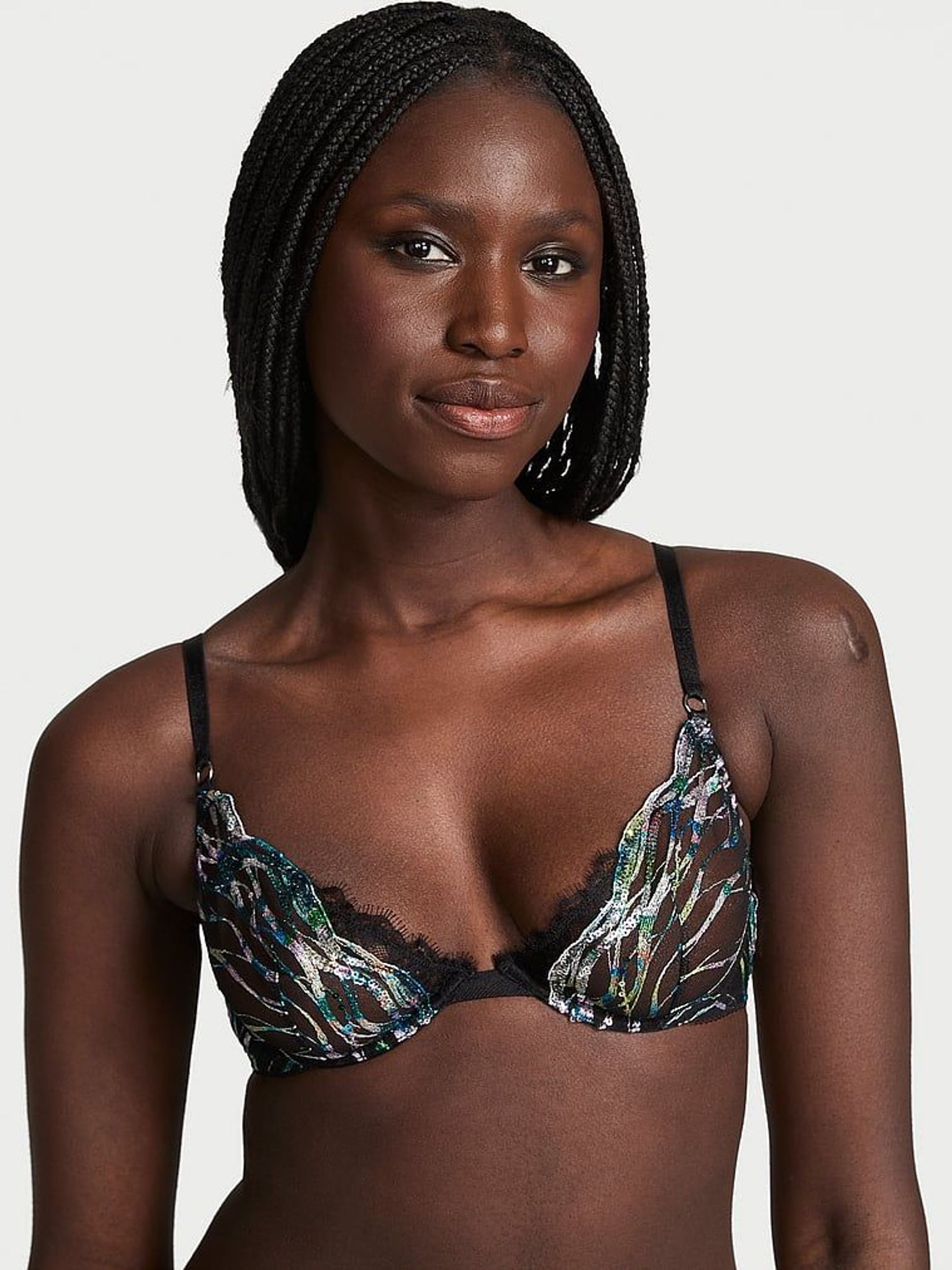 Black Unlined Demi Sequin Embroidery Bra (F35133) | £59