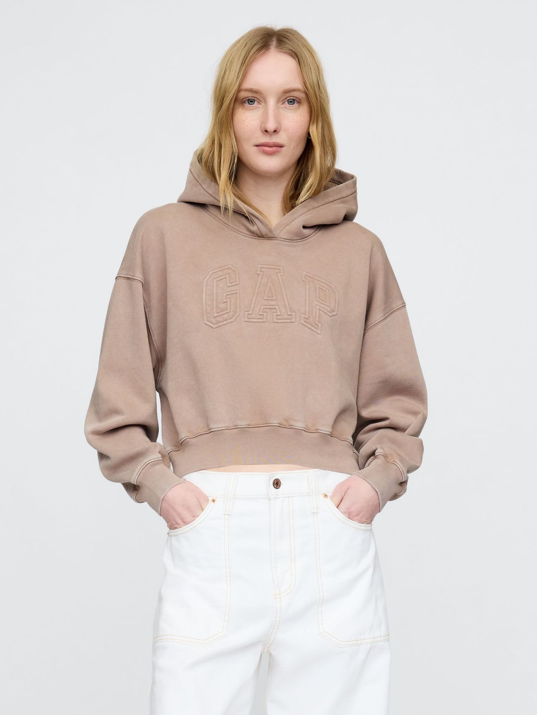 Brown Vintage Soft Cropped Logo Hoodie (F35510) | £50