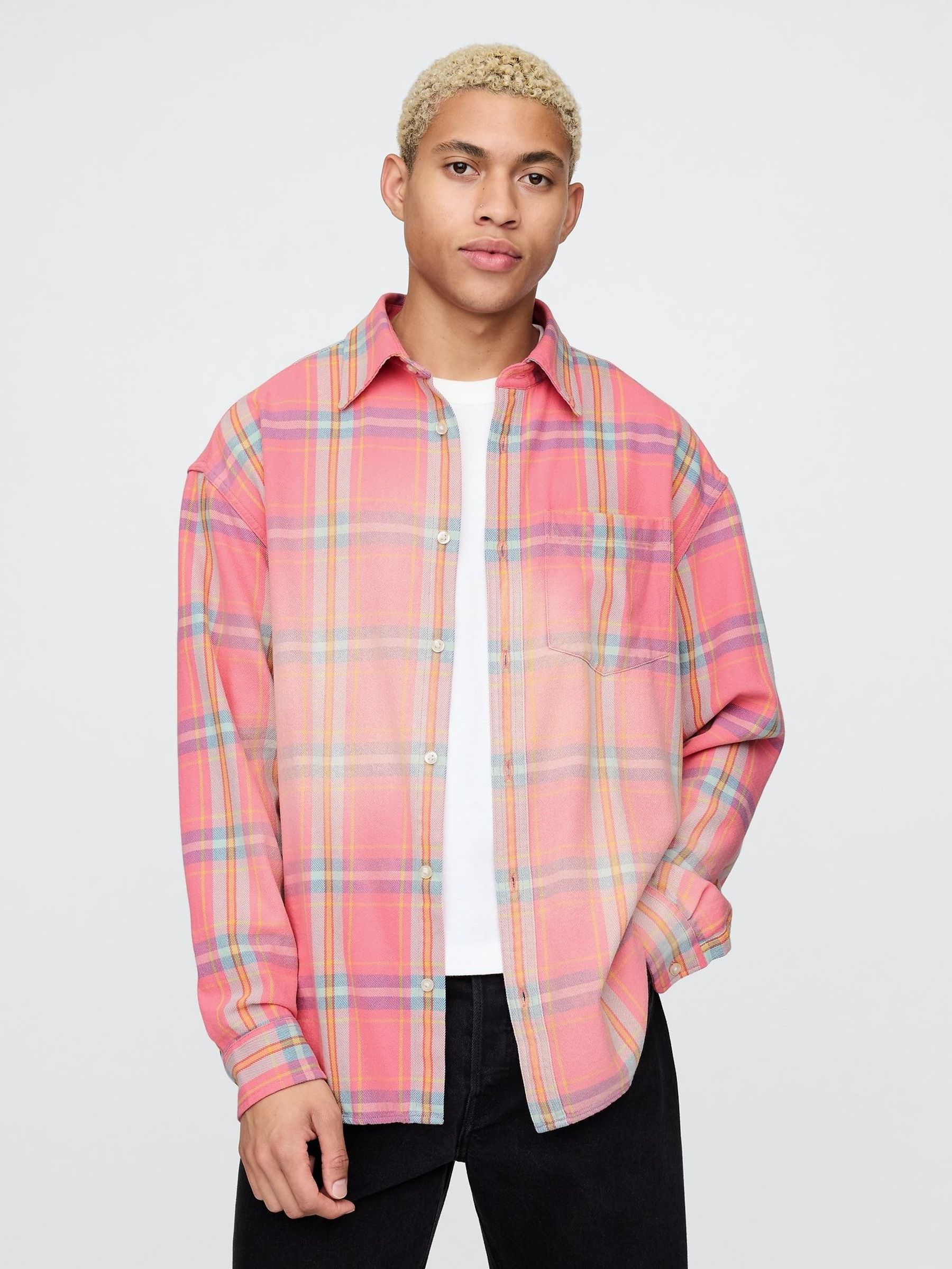 Pink Check Cotton Twill Oversized Shirt (F35970) | £60