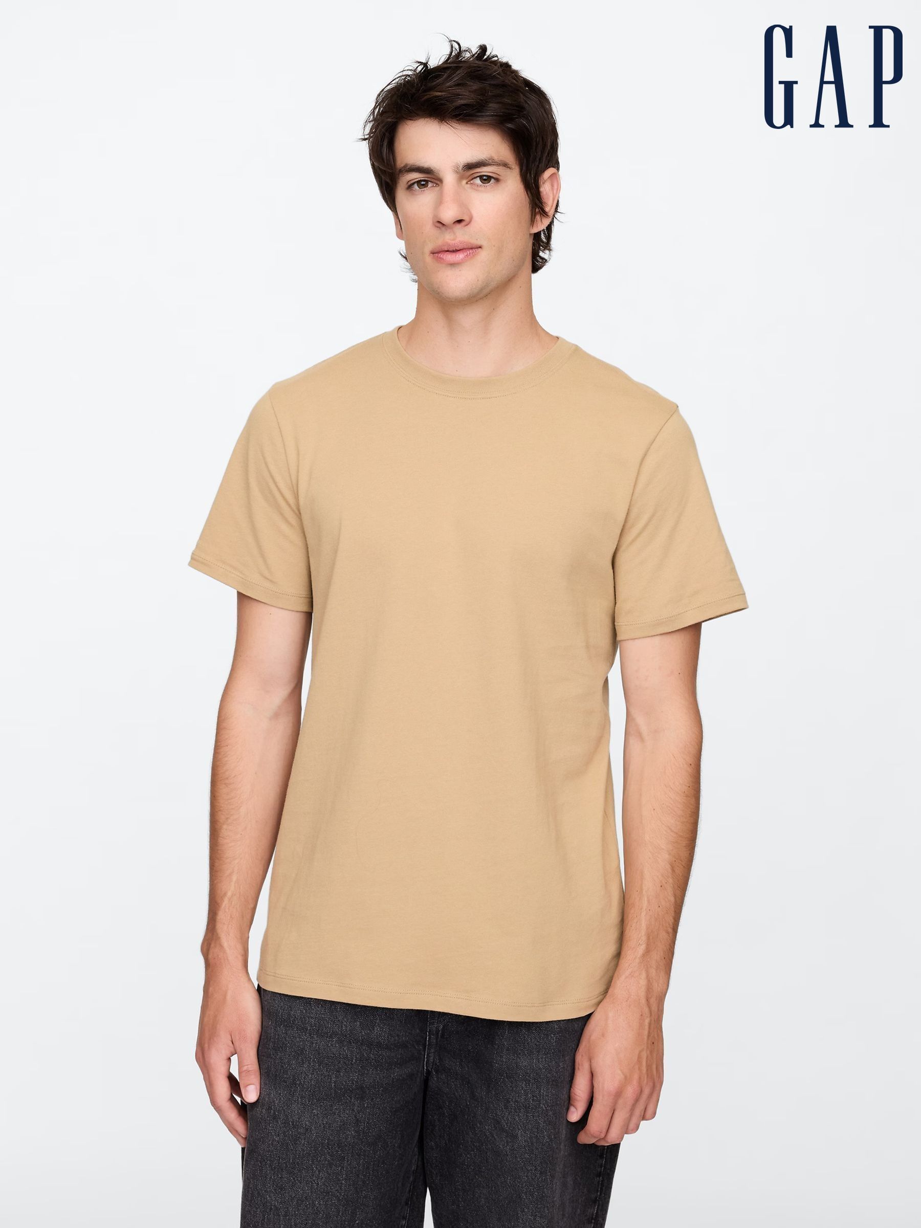 Beige Short Sleeve Everyday 100% Cotton Crew Neck T-Shirt (F35978) | £12