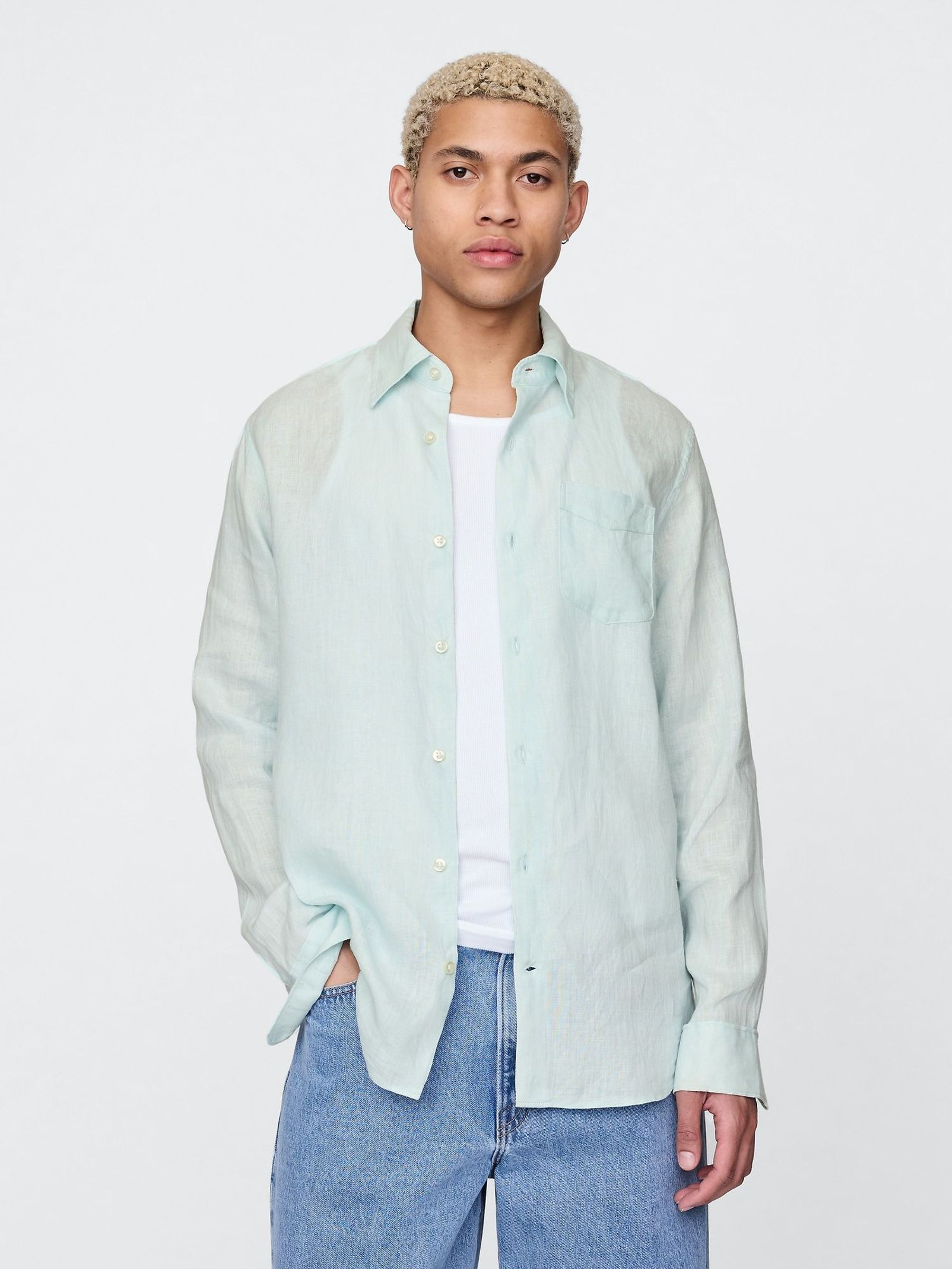 Green 100% Linen Classic Shirt (F35989) | £70