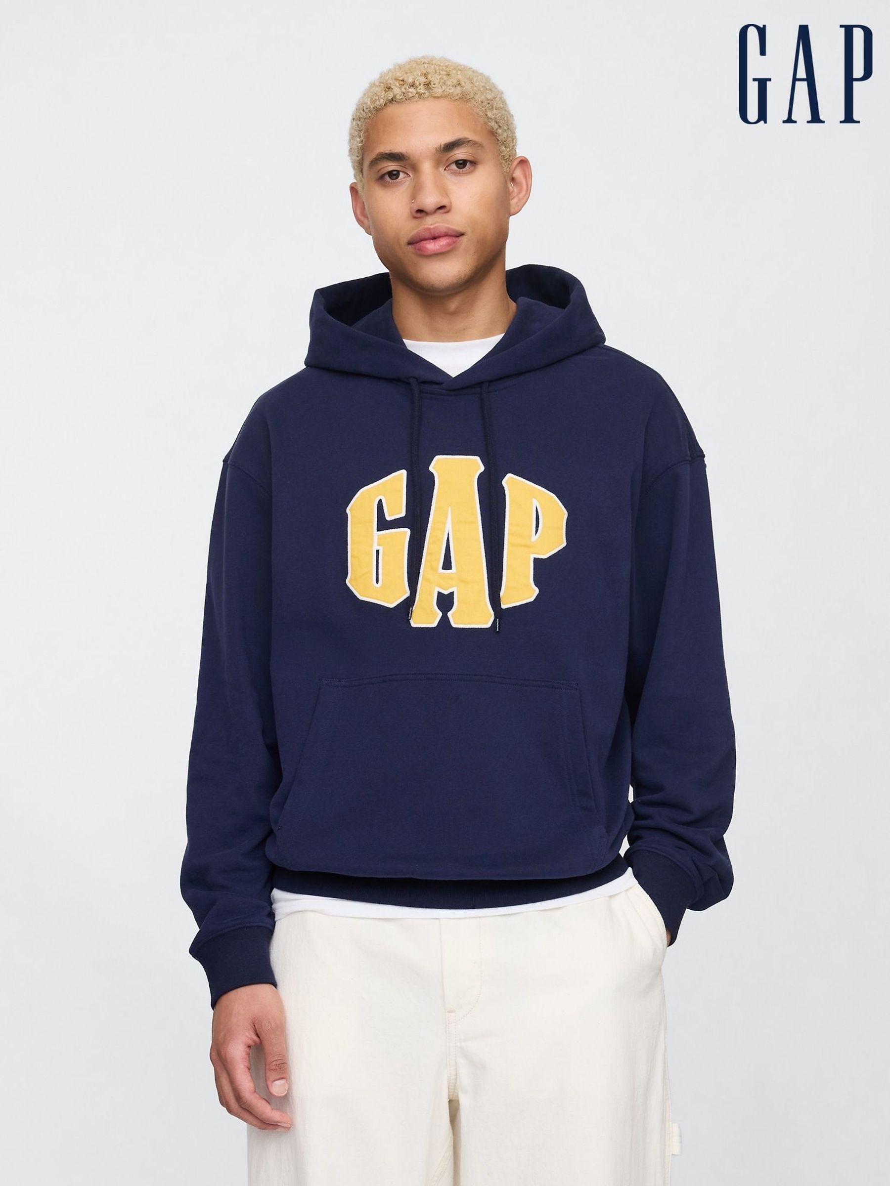 Navy Blue Vintage Soft Oversized Logo Hoodie (F36004) | £50