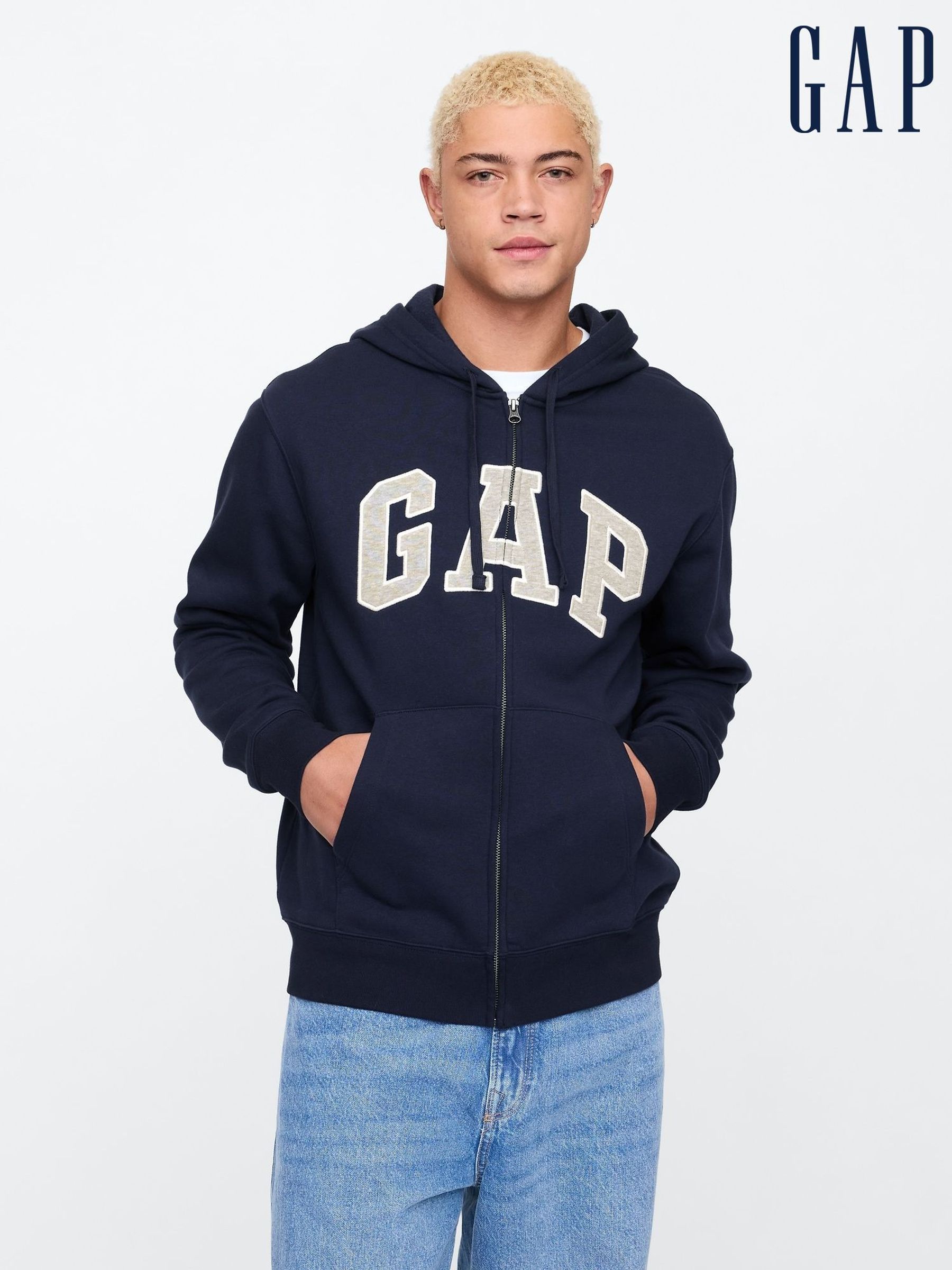 Blue Zip Up Arch Logo Hoodie (F36018) | £40