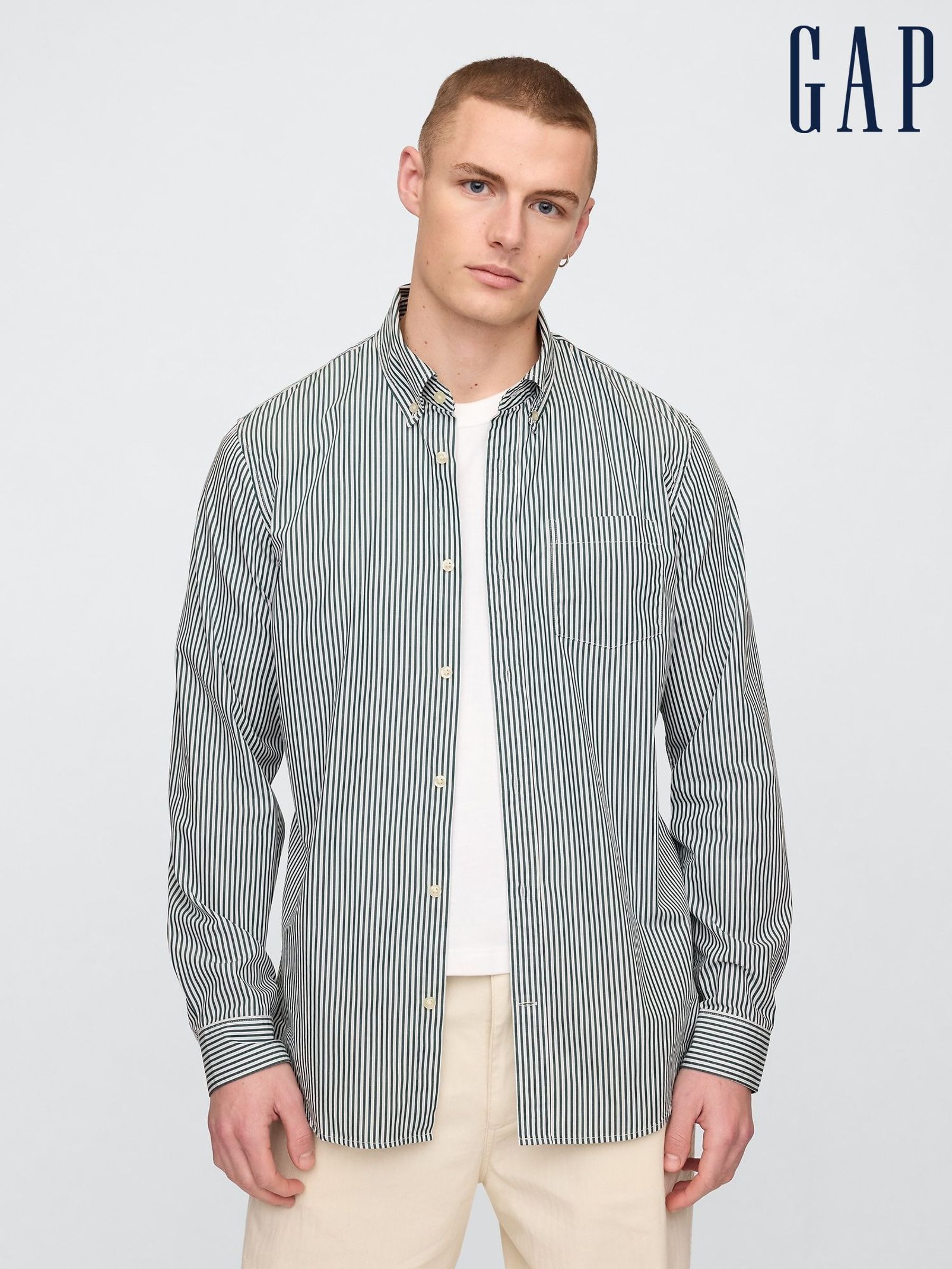 Green Stripe Organic Cotton Poplin Classic Shirt (F36033) | £40