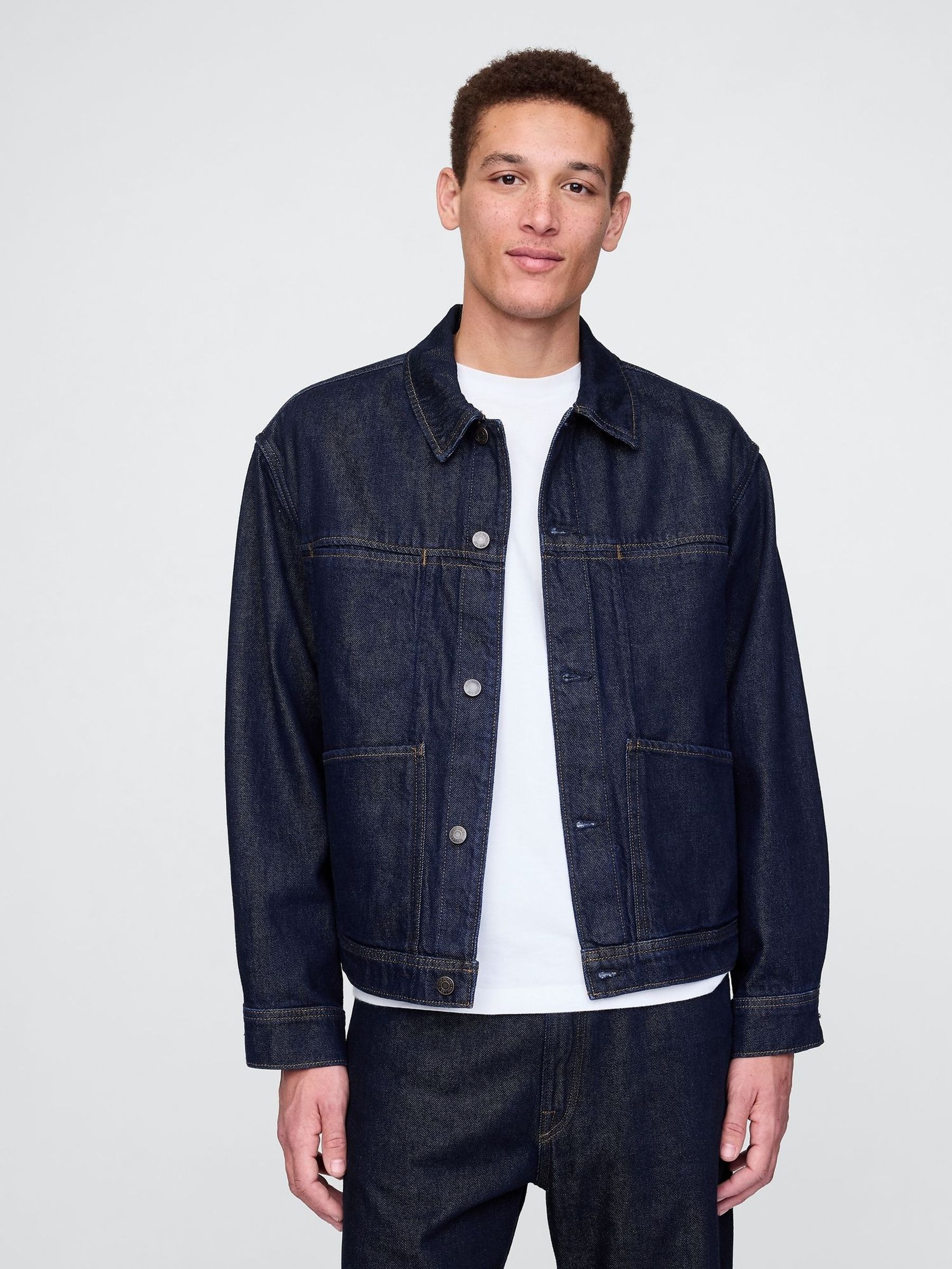 Dark Indigo Blue UltraSoft Boxy Icon Denim Jacket (F36034) | £60