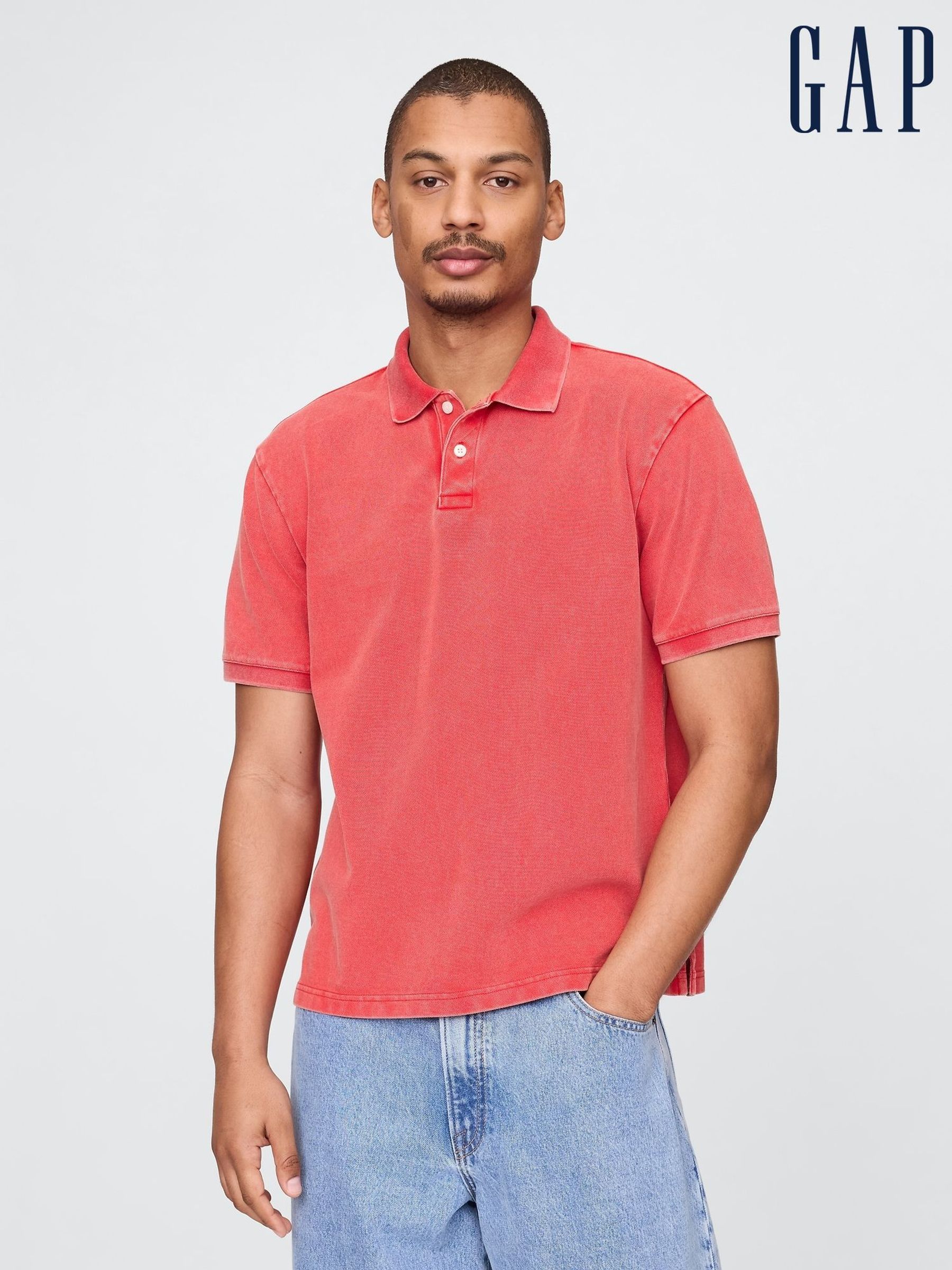 Red Cotton Pique Short Sleeve Polo Shirt (F36053) | £35