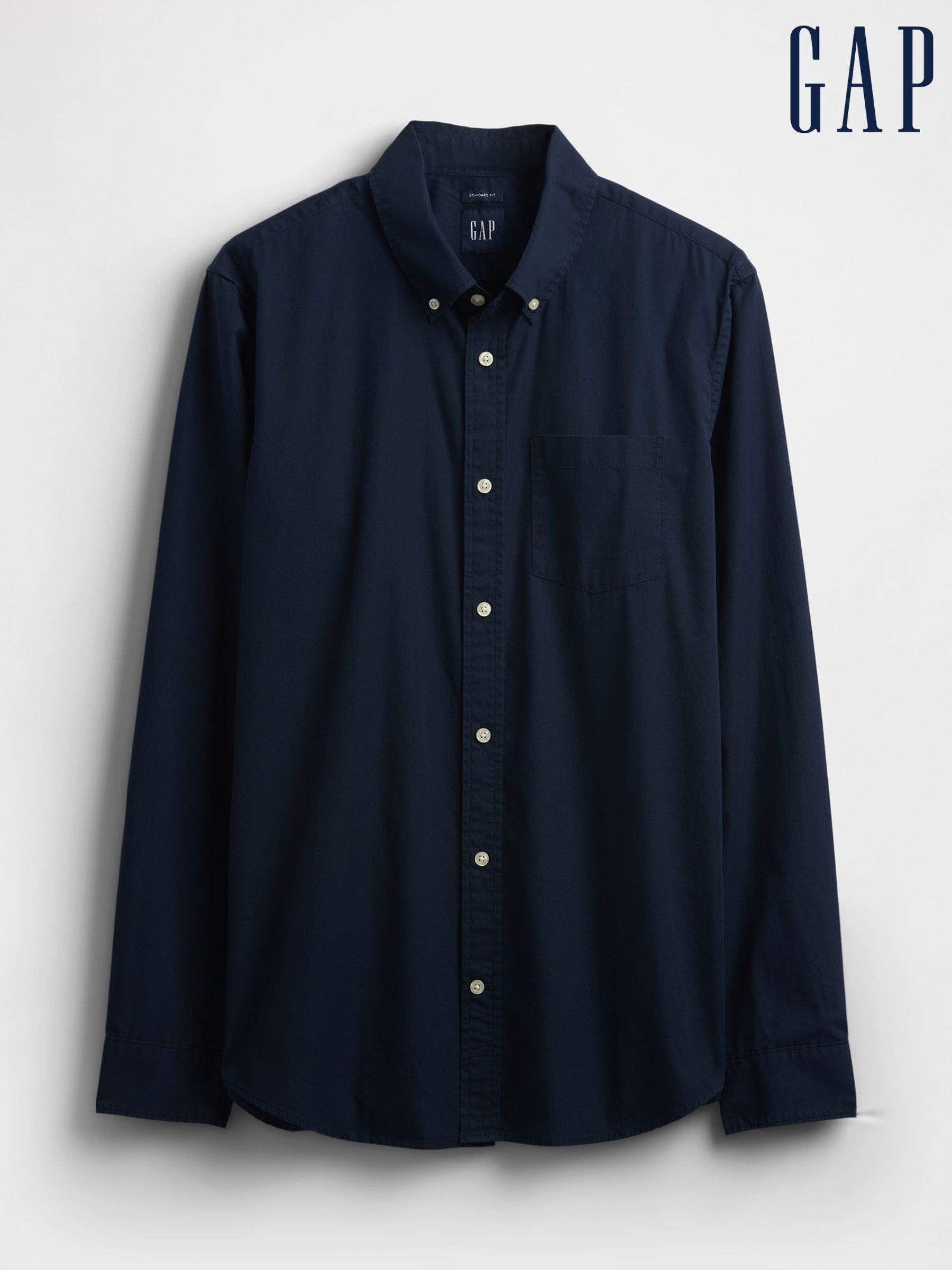 Navy Blue Organic Cotton Poplin Classic Shirt (F36063) | £40