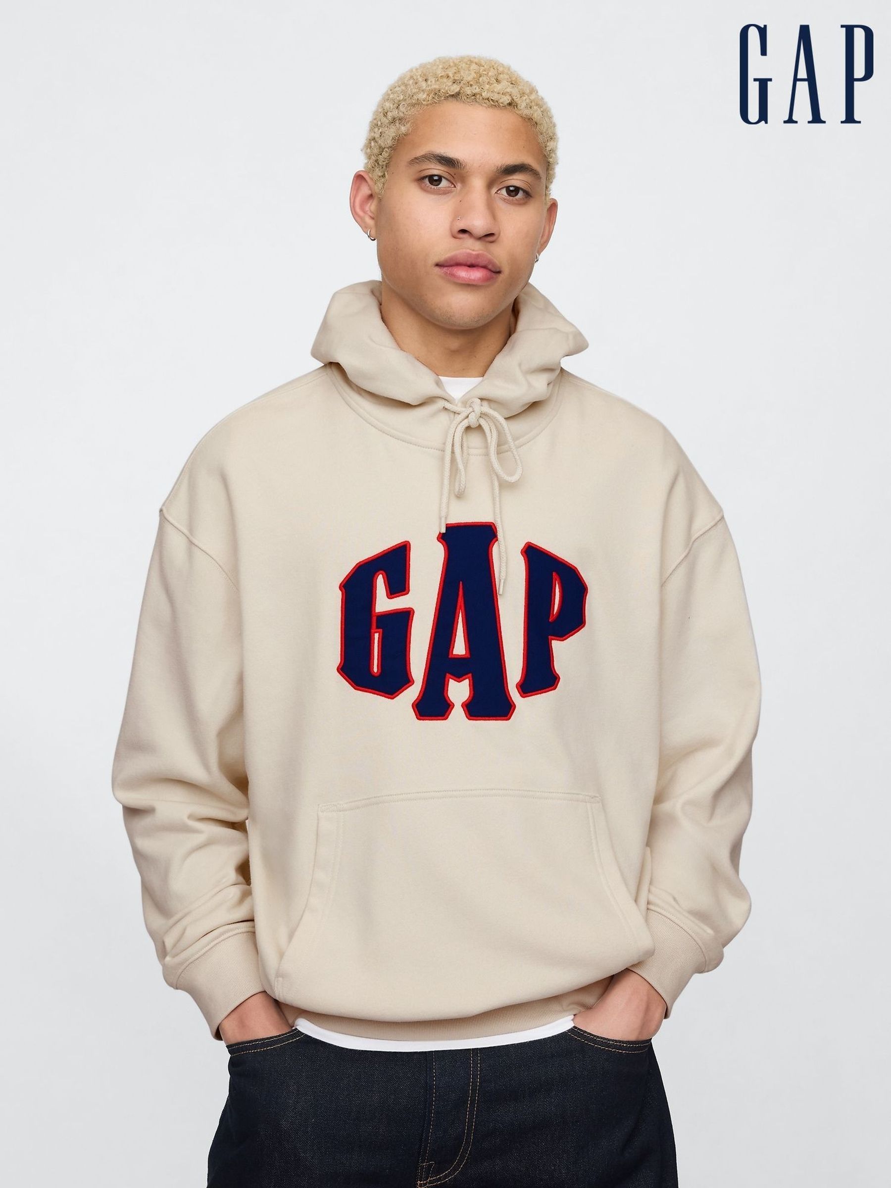 Beige Vintage Soft Oversized Logo Hoodie (F36070) | £50