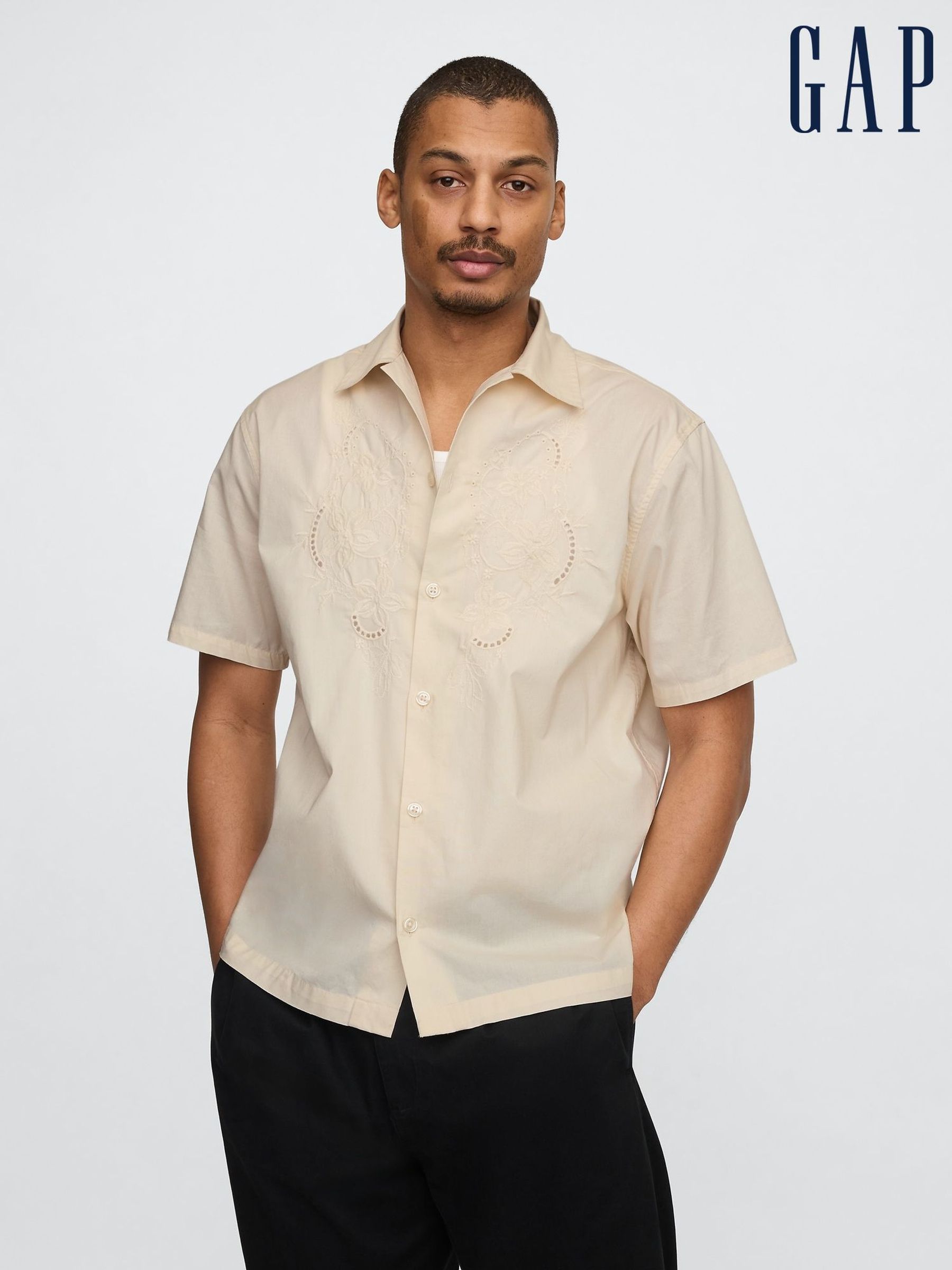 Beige Eyelet Poplin Shirt (F36079) | £45