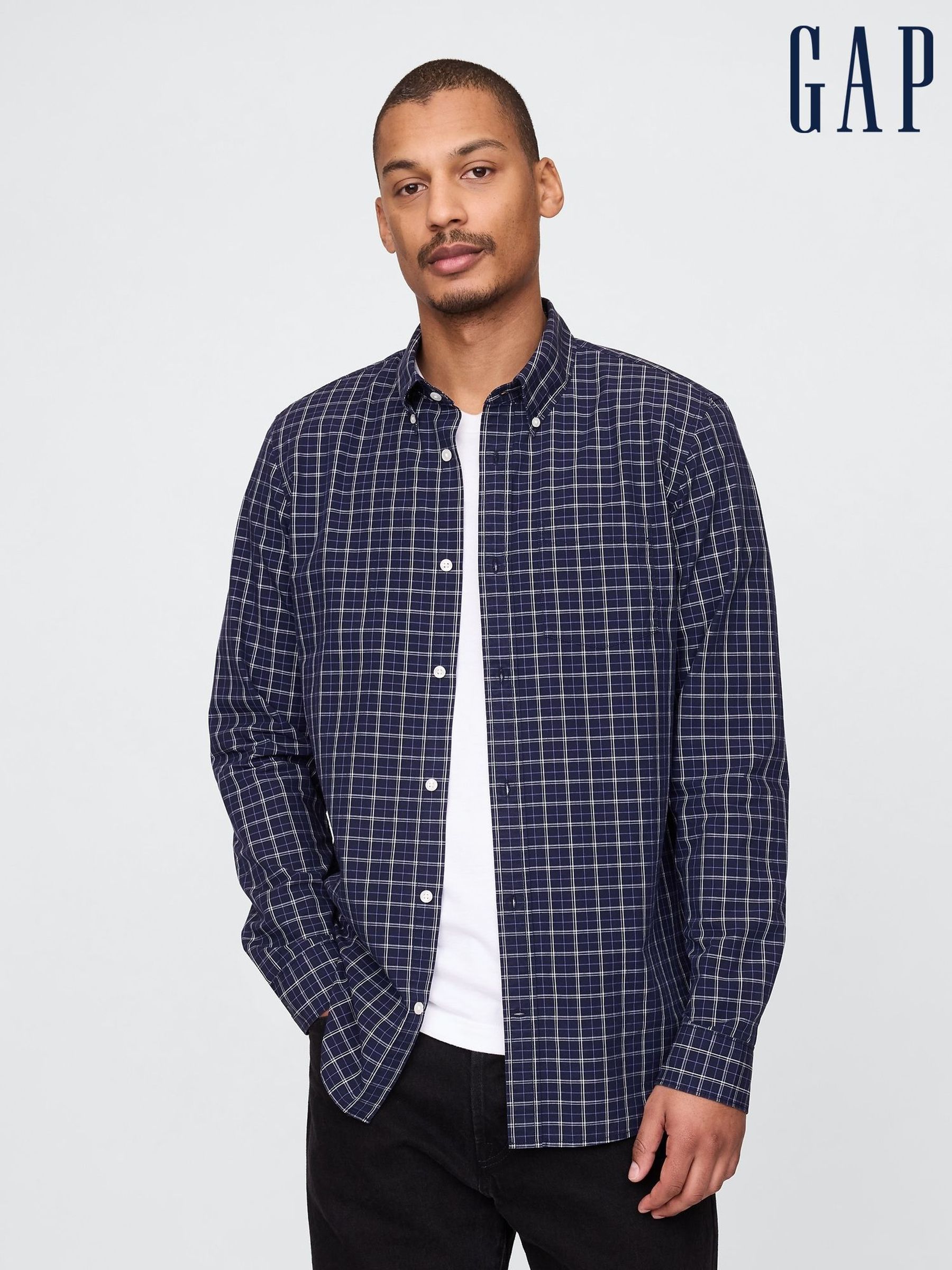 Blue Check Organic Cotton Poplin Classic Shirt (F36540) | £40