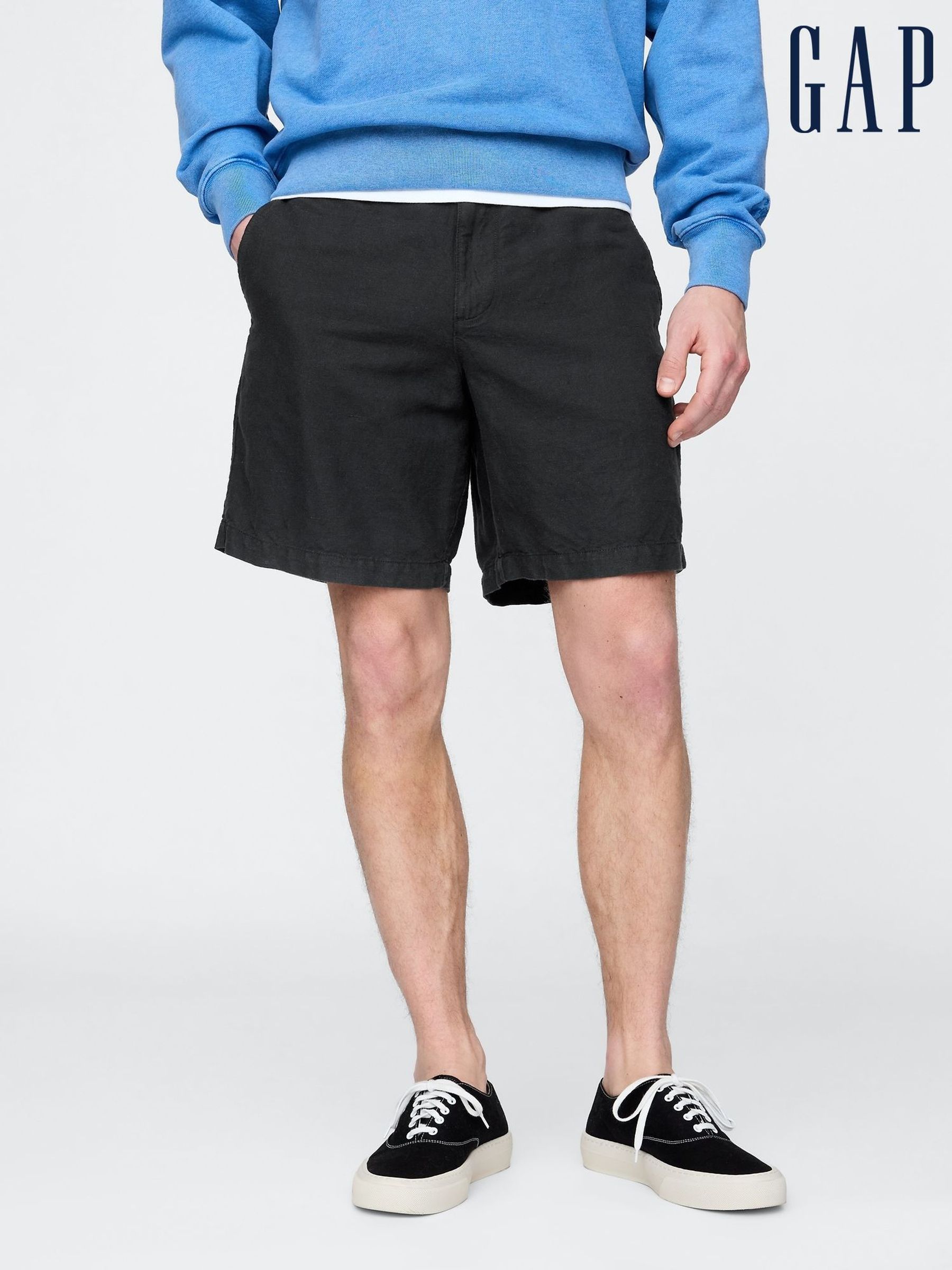 Black 8"" Linen-Cotton Chino Shorts (F36541) | £45