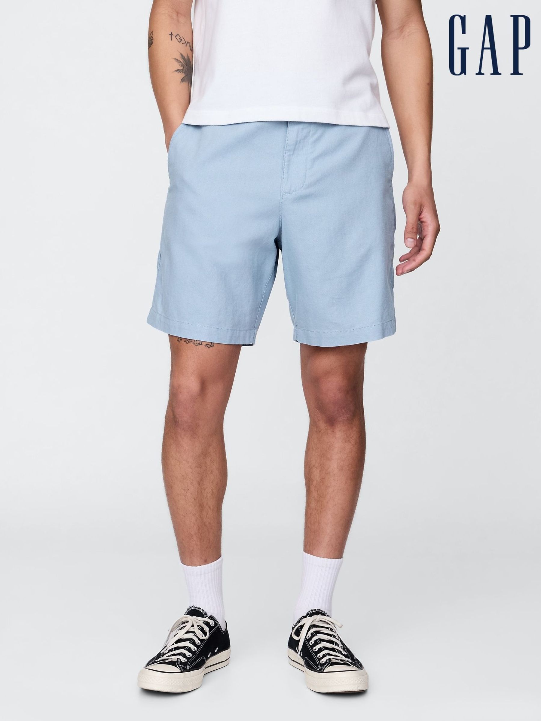 Blue 8"" Linen-Cotton Chino Shorts (F36556) | £45