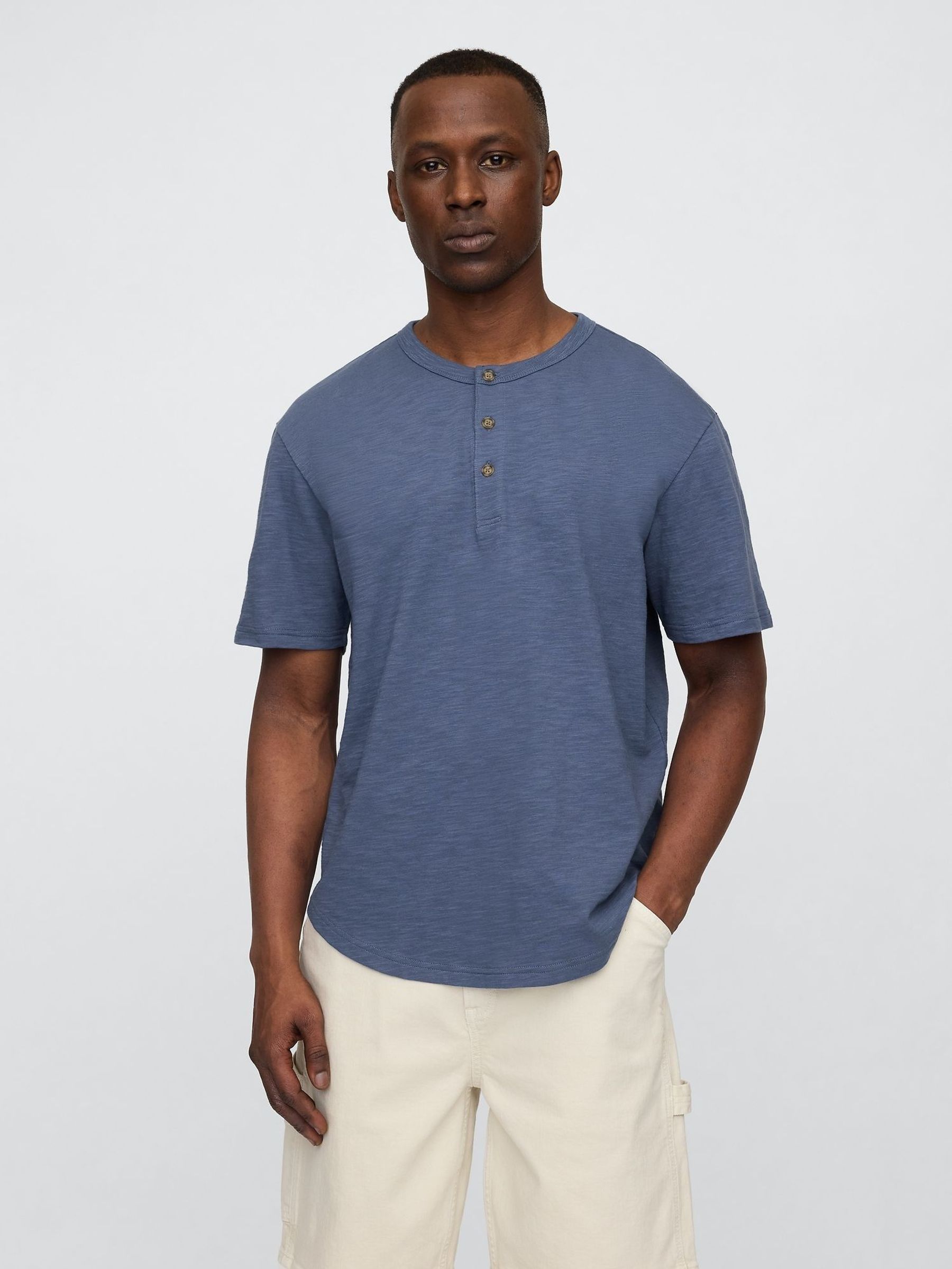 Blue Short Sleeve Henley T-Shirt (F36559) | £16