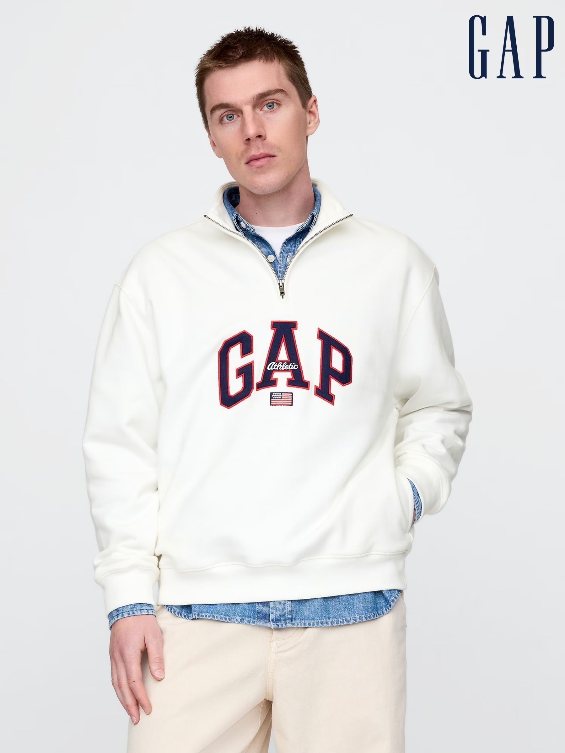 White Logo Heavyweight Quarter-Zip Sweatshirt (F36564) | £60