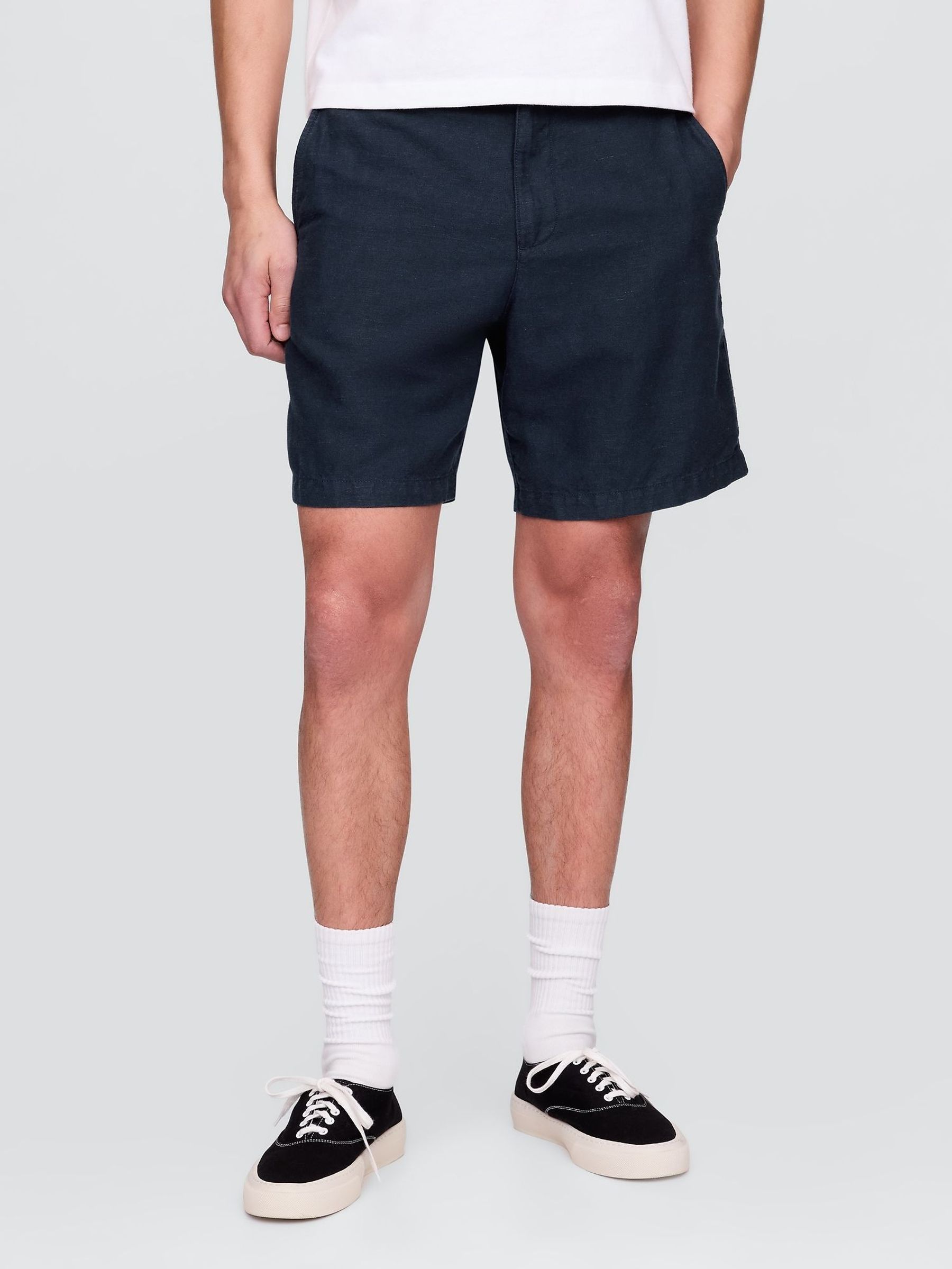 Navy Blue 8"" Linen-Cotton Chino Shorts (F36581) | £45