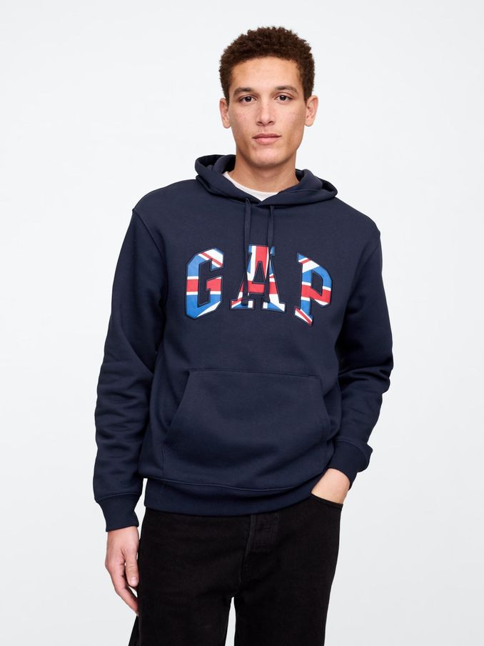 Navy Blue Union Jack Logo Fleece-Lined Hoodie (F36583) | £30