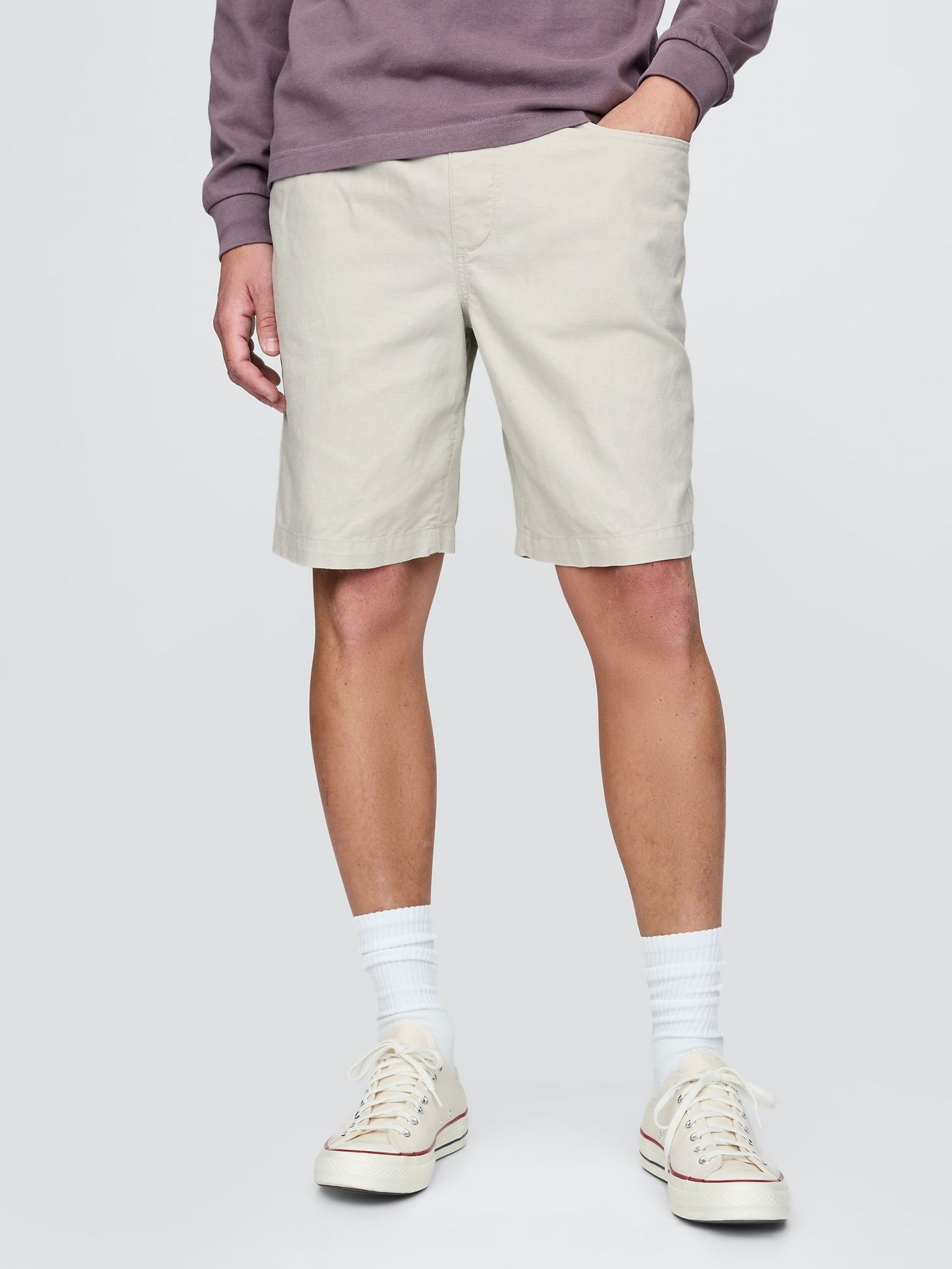 Grey 9"" Linen-Cotton Easy Chino Shorts (F36586) | £45