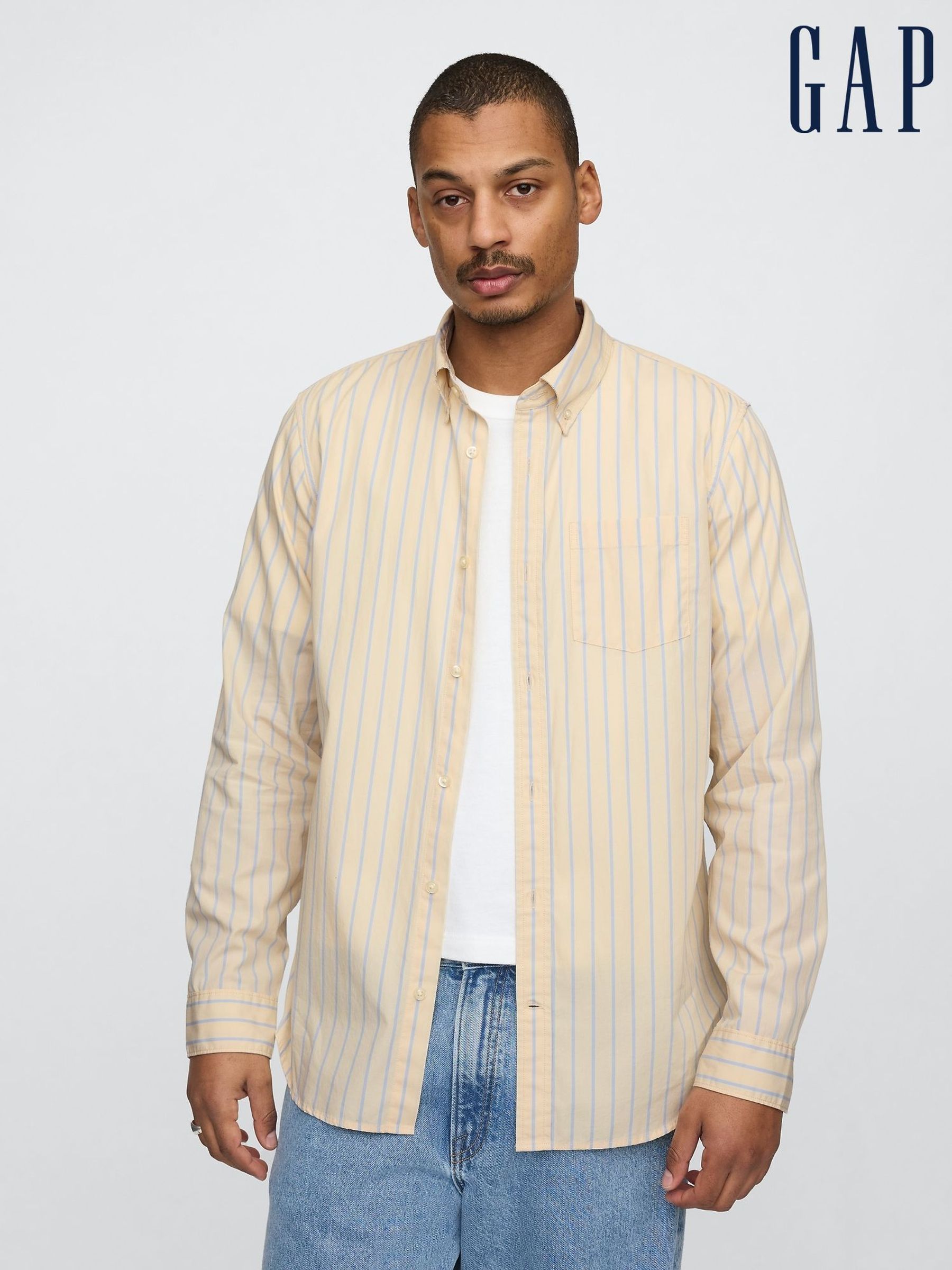 Yellow Stripe Organic Cotton Poplin Classic Shirt (F36587) | £40
