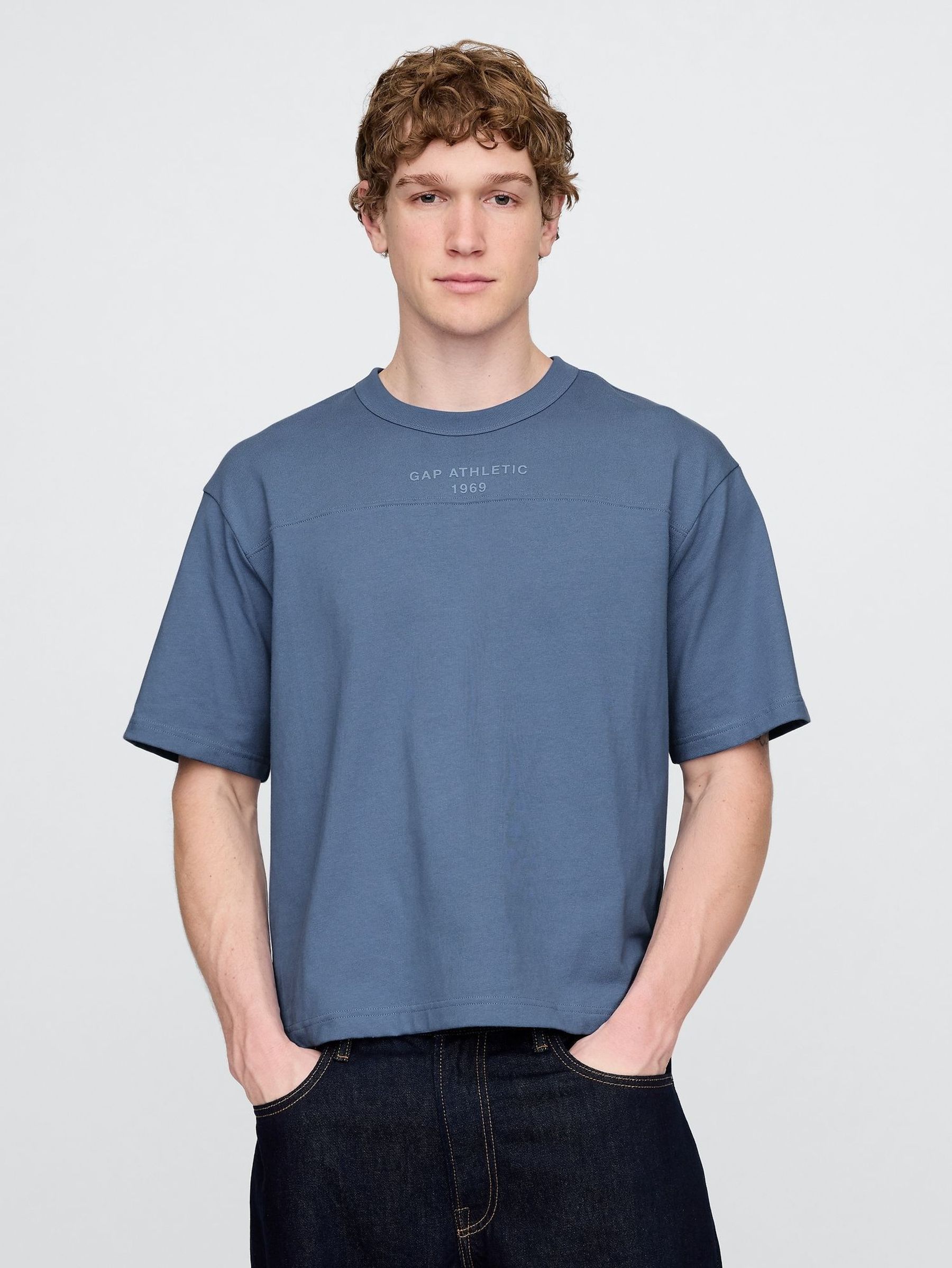 Navy Blue Oversized Athletic Logo T-Shirt (F36588) | £30