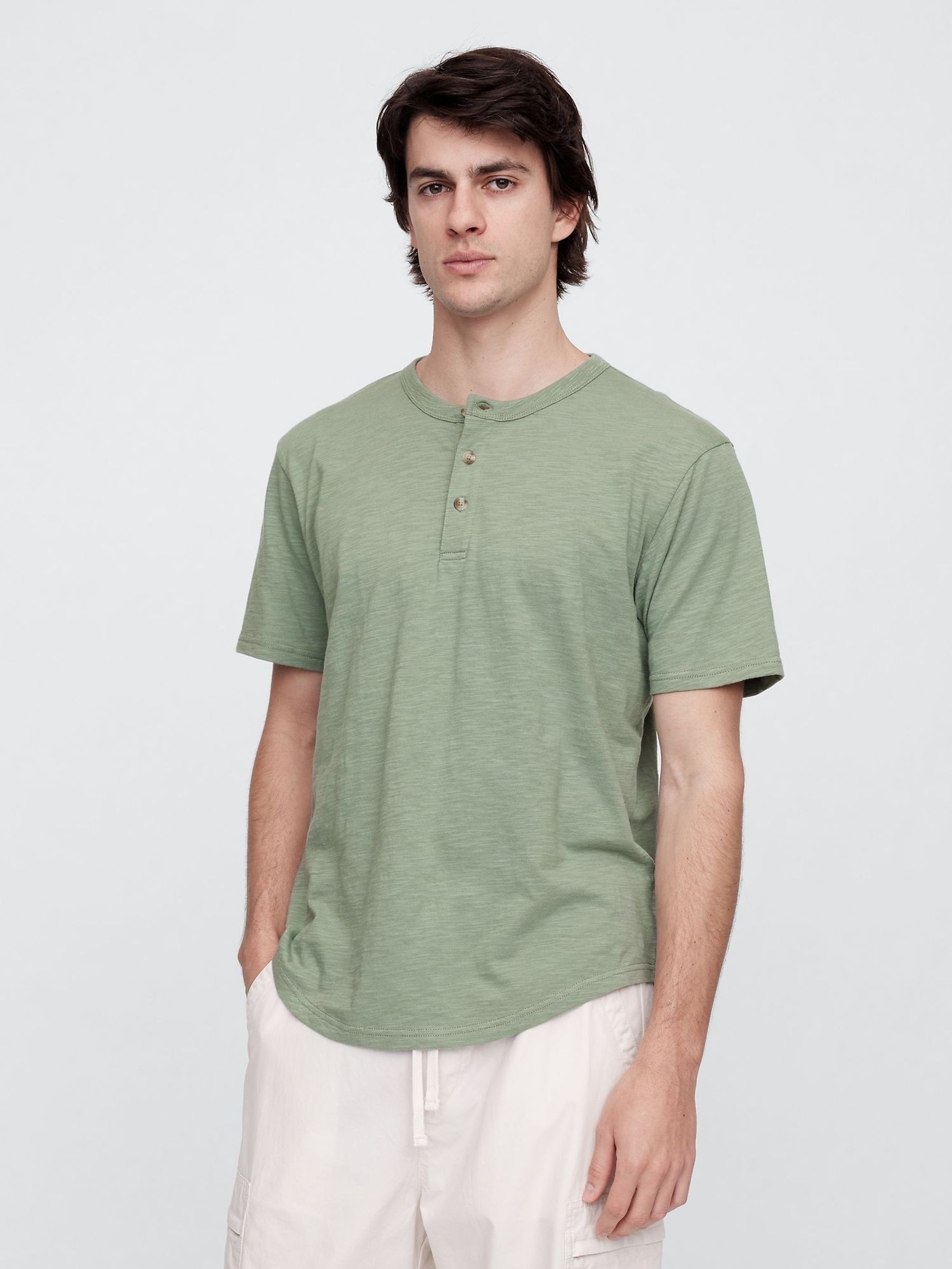 Green Short Sleeve Henley T-Shirt (F36597) | £16
