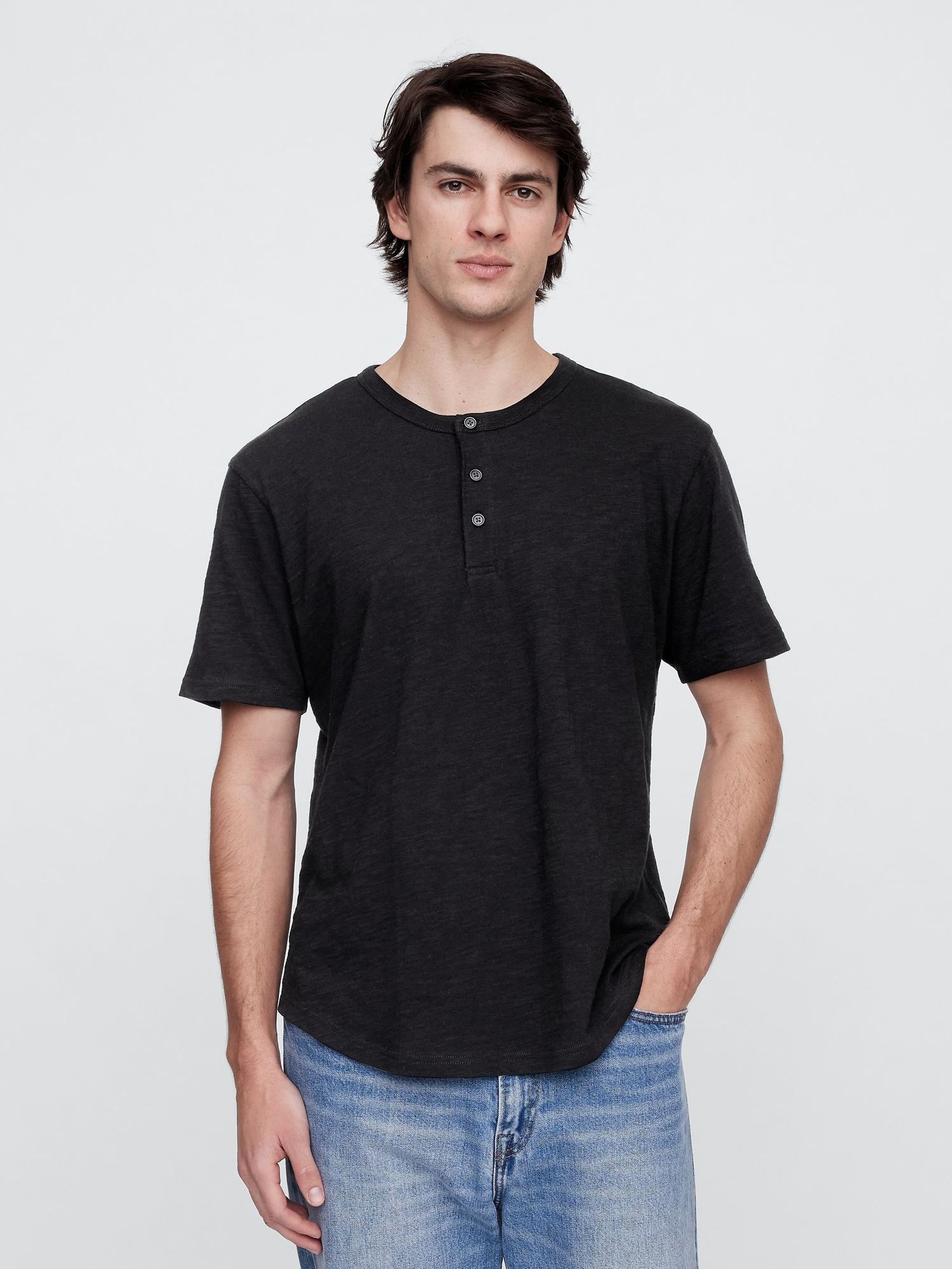 Black Short Sleeve Henley T-Shirt (F36598) | £16