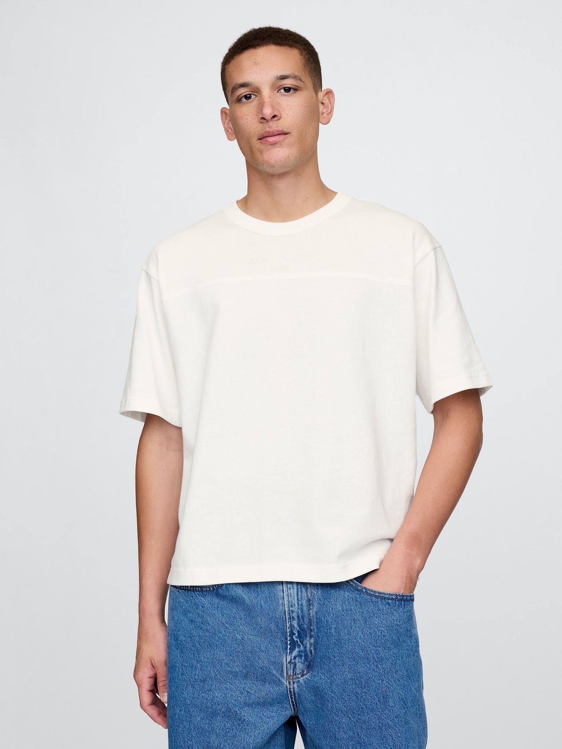 Cream Oversized Athletic Logo T-Shirt (F36609) | £25