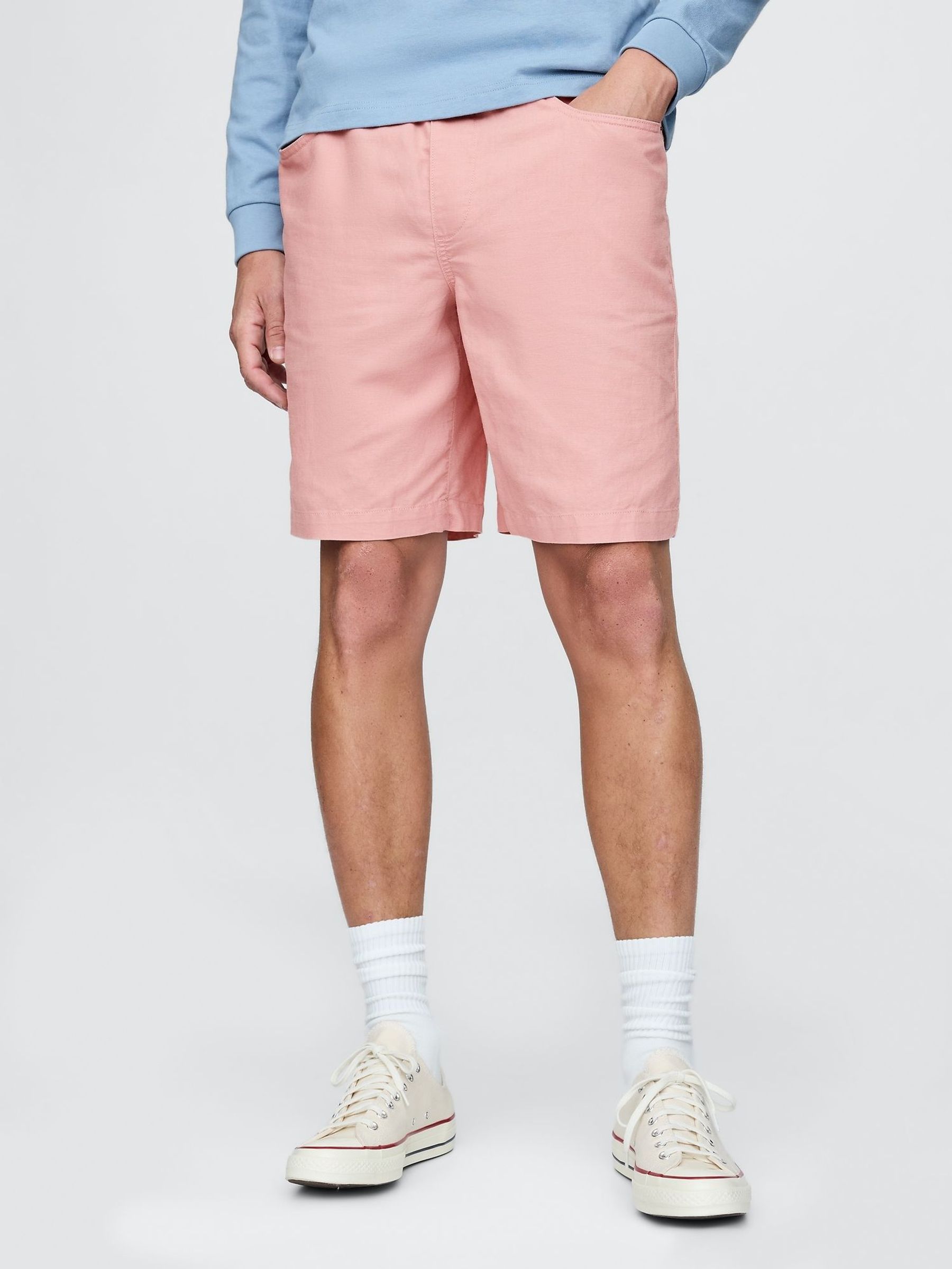 Pink 9"" Linen-Cotton Easy Chino Shorts (F36613) | £45